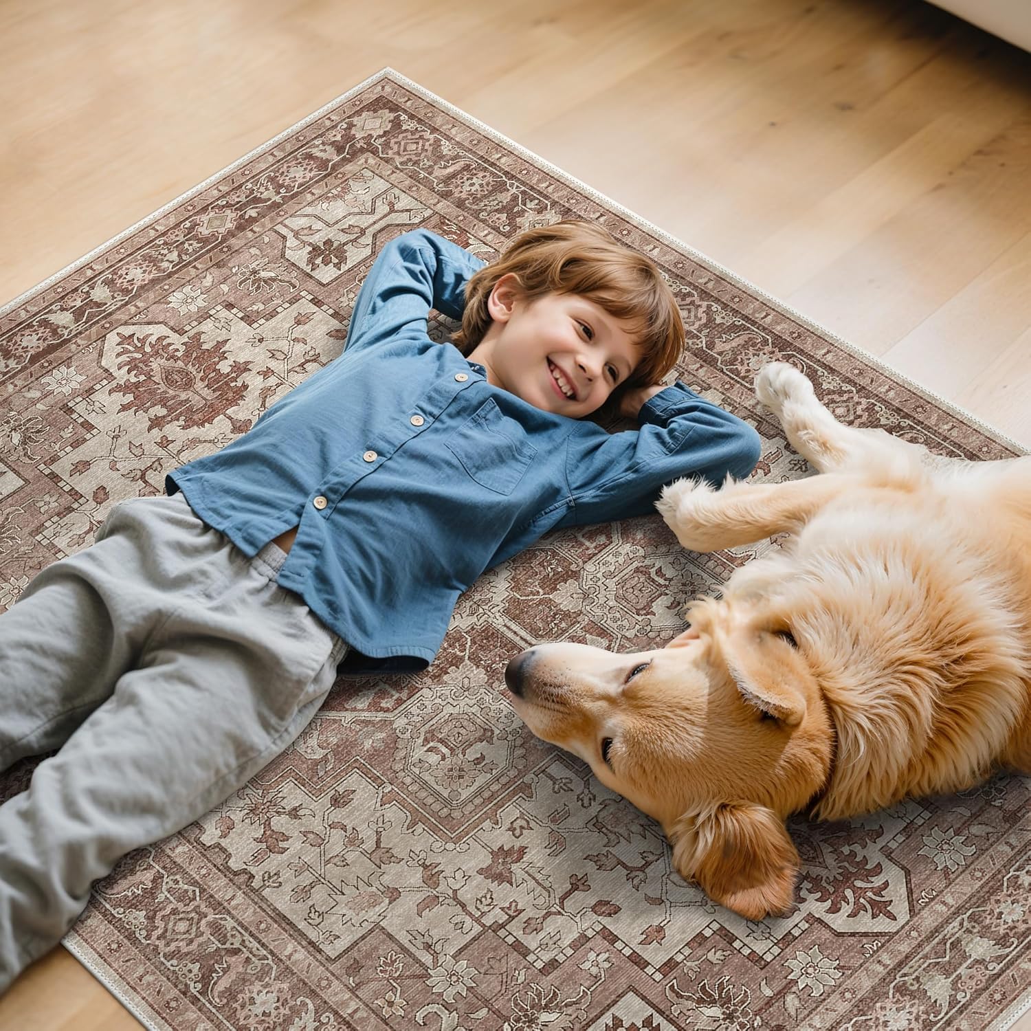 48"x60" Office Chair Mat for Hardwood Tile Floor, Under Desk Carpet Protector for Rolling Computer Chair Mat, Machine Washable Area Rug, Anti-Slip 1/5" Thick Low Pile Thin Vinyl Floor Mat, Brown Red