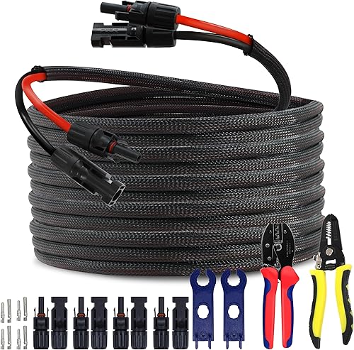 Cable de extensión solar de doble cable de 50 pies  Conector de panel solar de 10 AWG (6 mm), con 6 pares, conectores solares IP67 machohembra para
