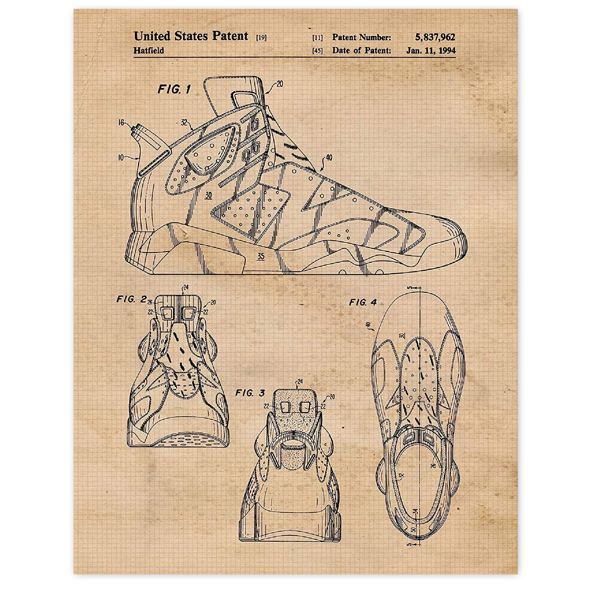 Classic AJ 6 Shoes Patent Prints, 1 (11x14) Unframed Photo, Wall Art Decor Gift for Home Sneakers Office Gym Gears Garage WorkShop School Locker College Student Teacher Coach Team Championship