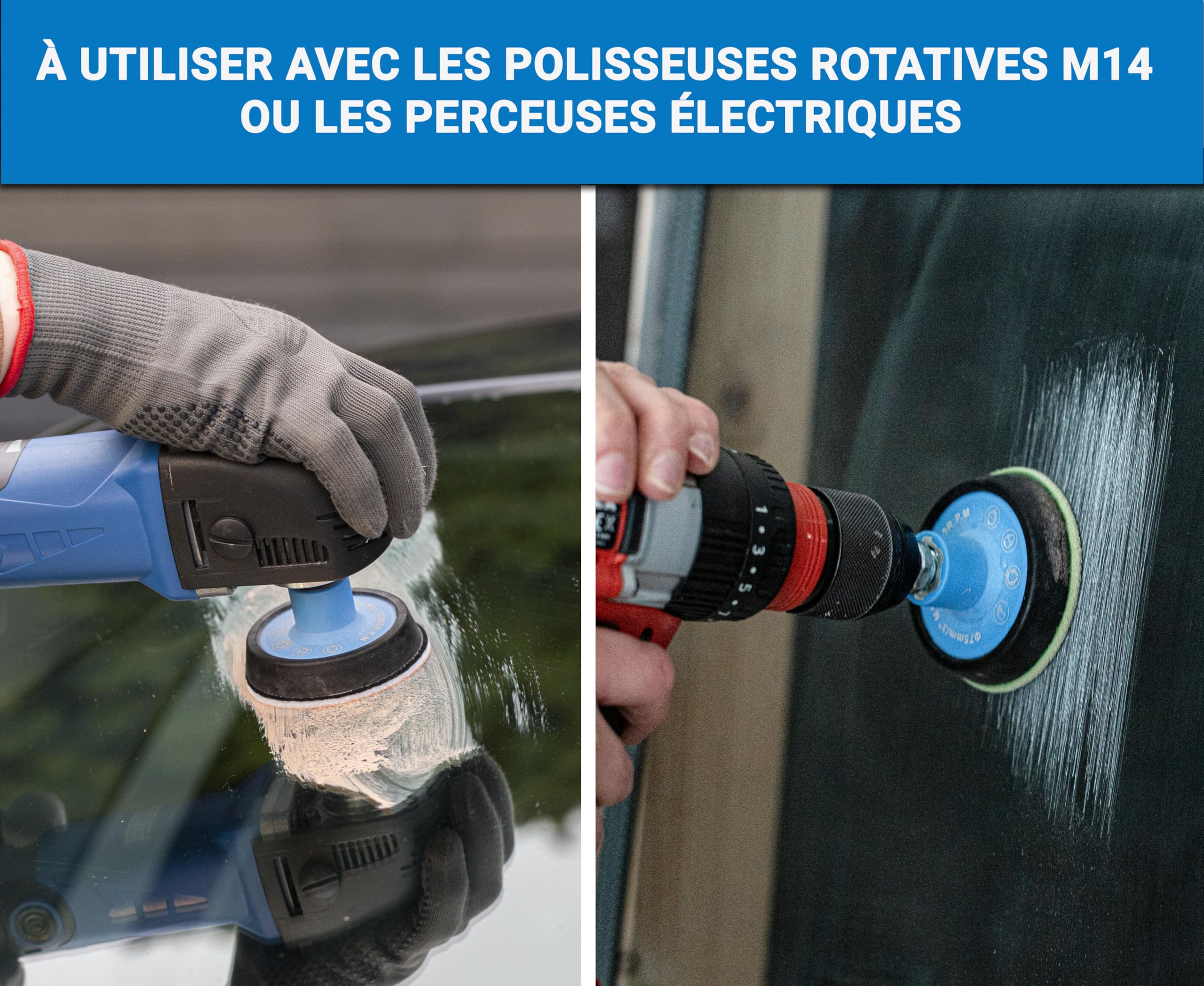 Glass Polish Pro Kit de Nettoyage de Rayures pour Verre Professionnel avec polisseuse rotative Ø 75mm avec Filetage M14