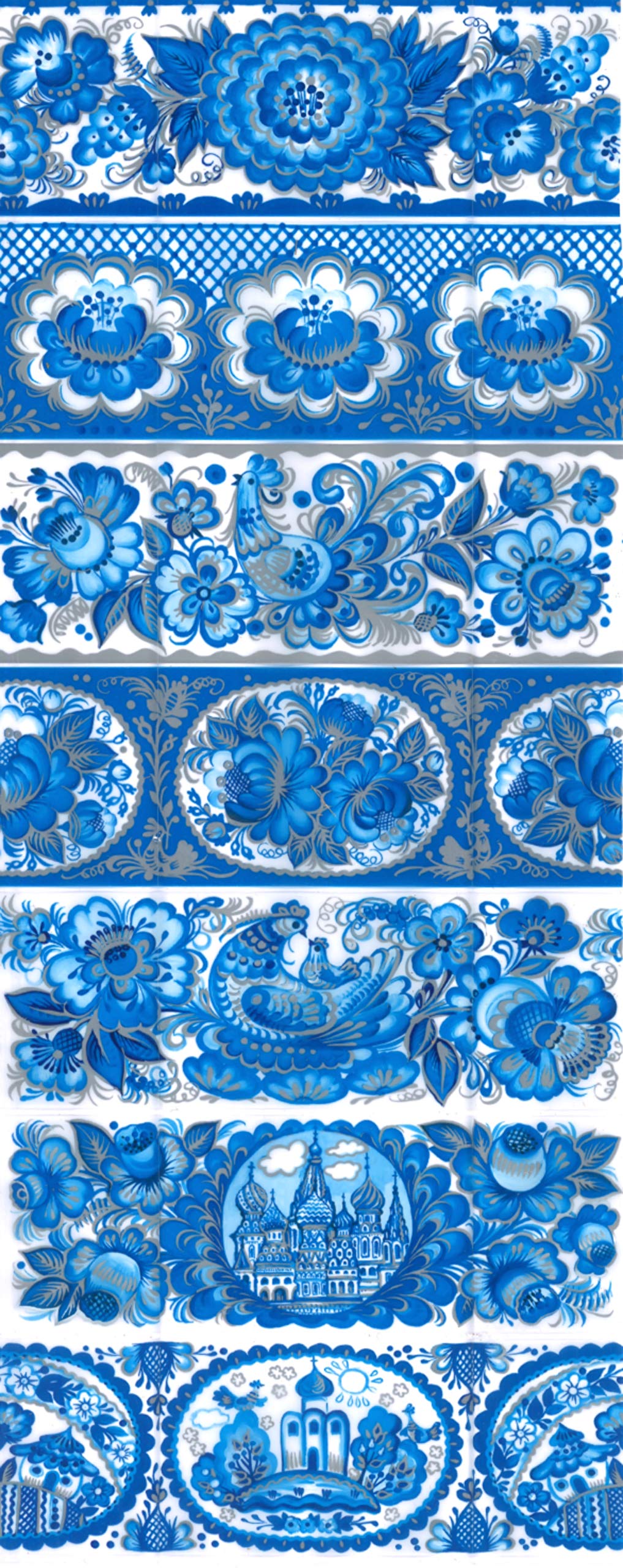 Ukrainisches Kunsthandwerk Blue Ukrainian Handicraft Shrink Film For Easter Eggs, Gzel With Silver Edge, No. 29, Sufficient For 7 Eggs