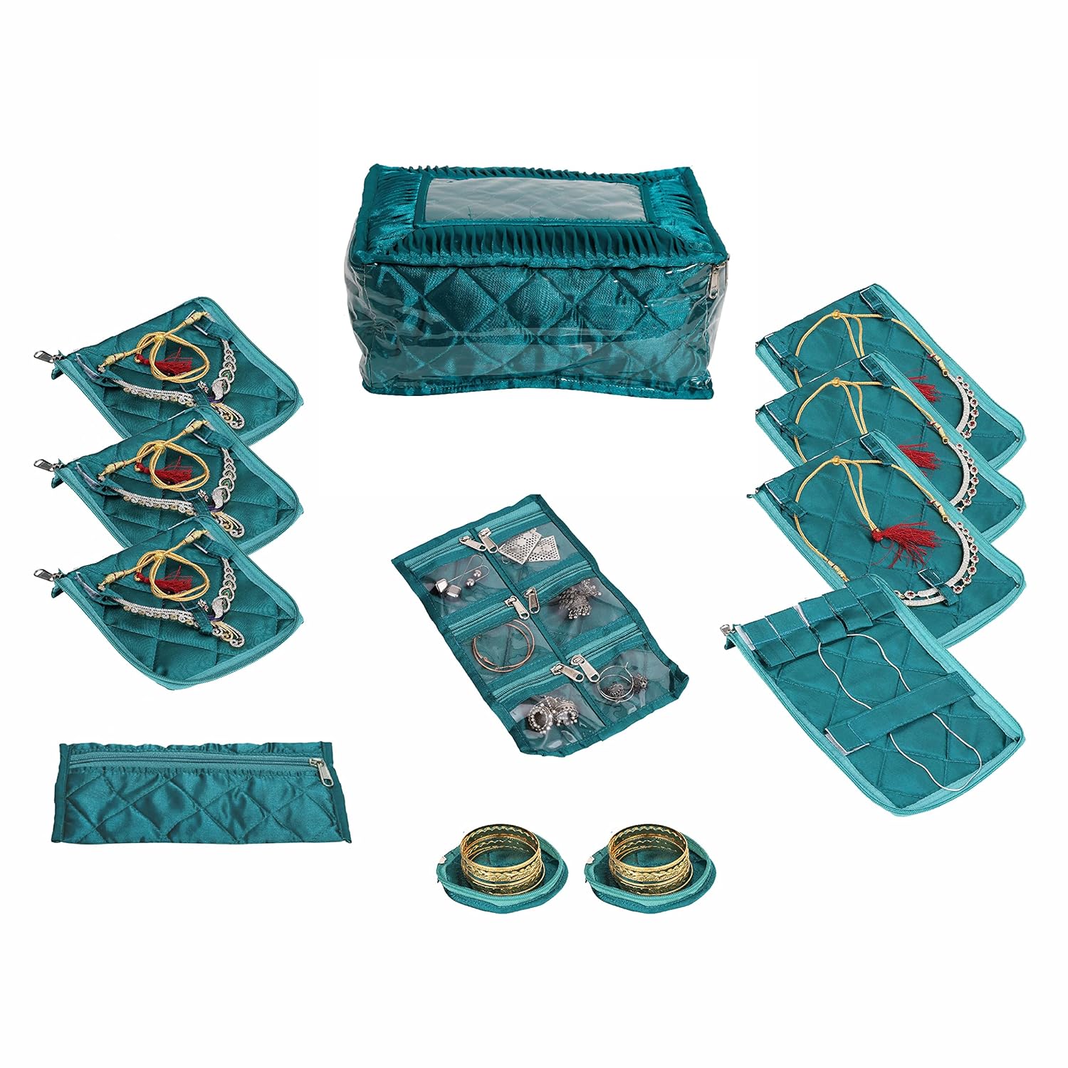 SECURE BASKET® Jewellery Organisers Pouch | jewellery pouches for storage | Jewellery Organisers Storage Box | jewellery organizer for women, Premium Satin & Laminated | Green