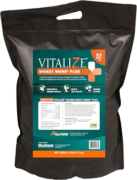 Vitalize Equine Digest More Plus 10 lb Bag - Horse Prebiotic Digestive Aid Supplement - Horse Skin, Coat & Hoof Supplement
