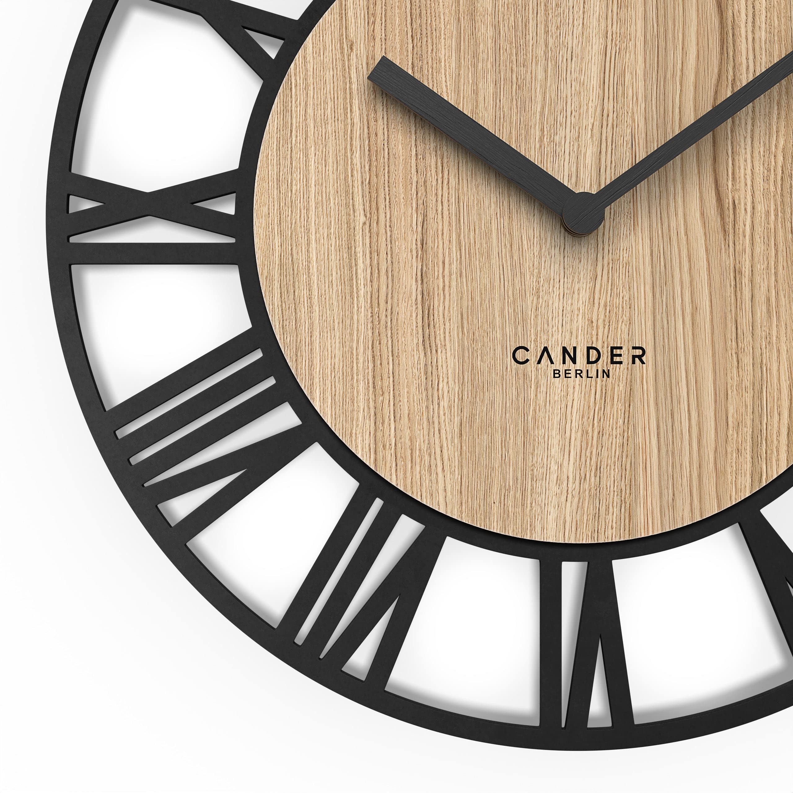 Cander Berlin MNU 2740 R XXL Holz-Wanduhr 40 cm lautlos modern Eichenfurnier ohne Tickgeräusche Küche Wohnzimmer analog Vintage