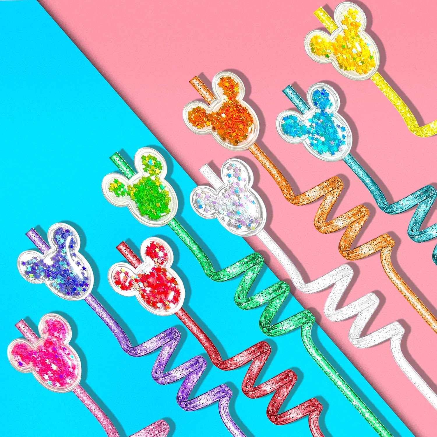 Mouse Party Favors 24Pcs Glitter Mouse Ear Straws Glitter Drinking Straws Goodie Gifts for Birthday Party Supplies Decorations with 2 Clean Brushes - Image 4