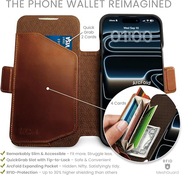 dreem Coque pour iPhone 17 Pro Max en Cuir Véritable, Étui de Téléphone avec Support Révolutionnaire, Coque Magnétique Détachable, Protection RFID, Boîte-Cadeau [Fibonacci:Chocolate] - 2