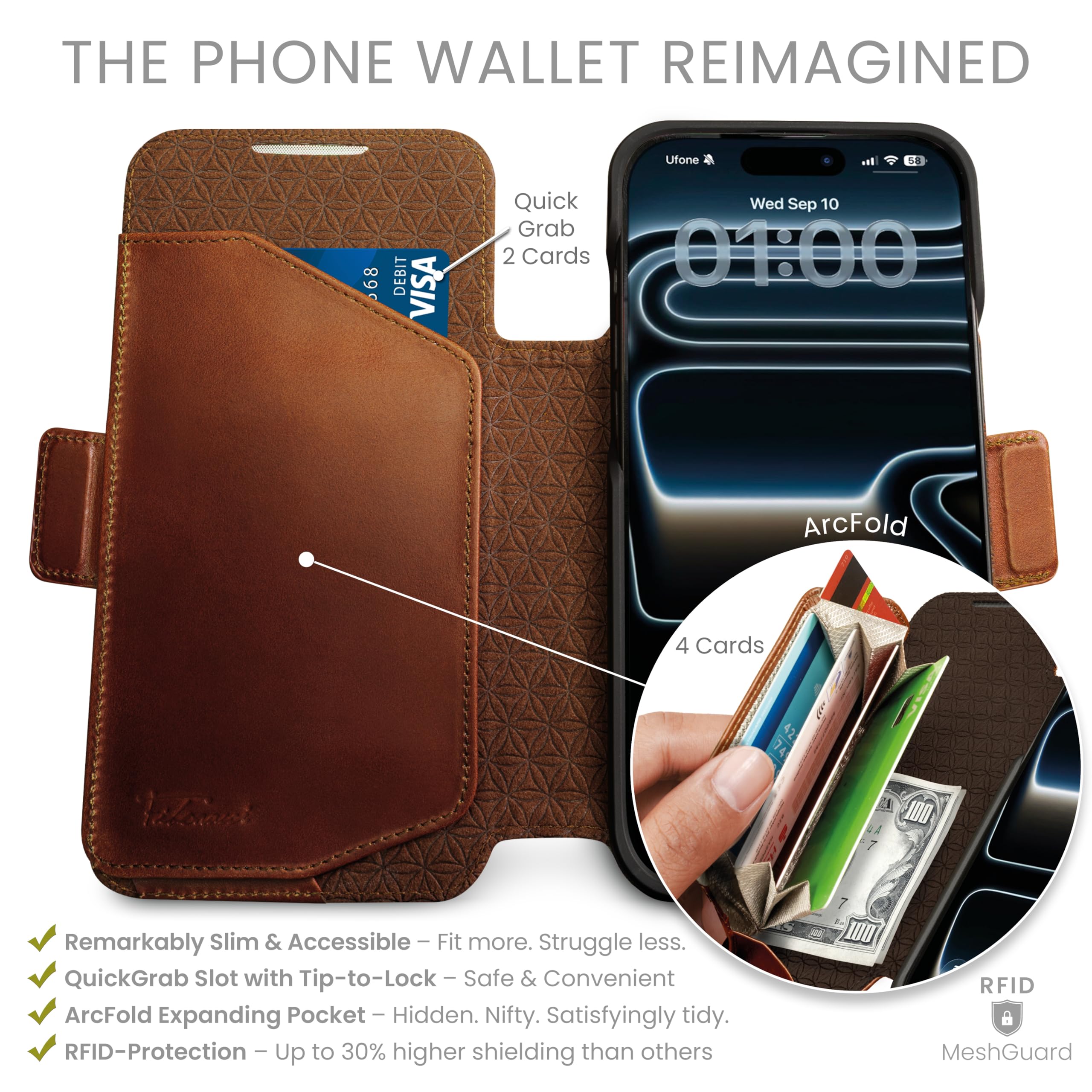 dreem Coque pour iPhone 17 Pro Max en Cuir Véritable, Étui de Téléphone avec Support Révolutionnaire, Coque Magnétique Détachable, Protection RFID, Boîte-Cadeau [Fibonacci:Chocolate] - 2