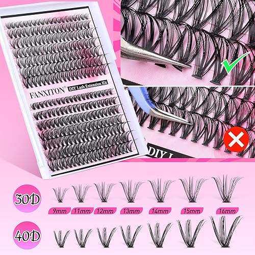 Miniatura 6 de Kit de extensiones de pestañas naturales para bricolaje, racimos de pestañas 30D+40D, mezcla de 0.354-0.630 in, rizo D, removedor de pestañas, 280