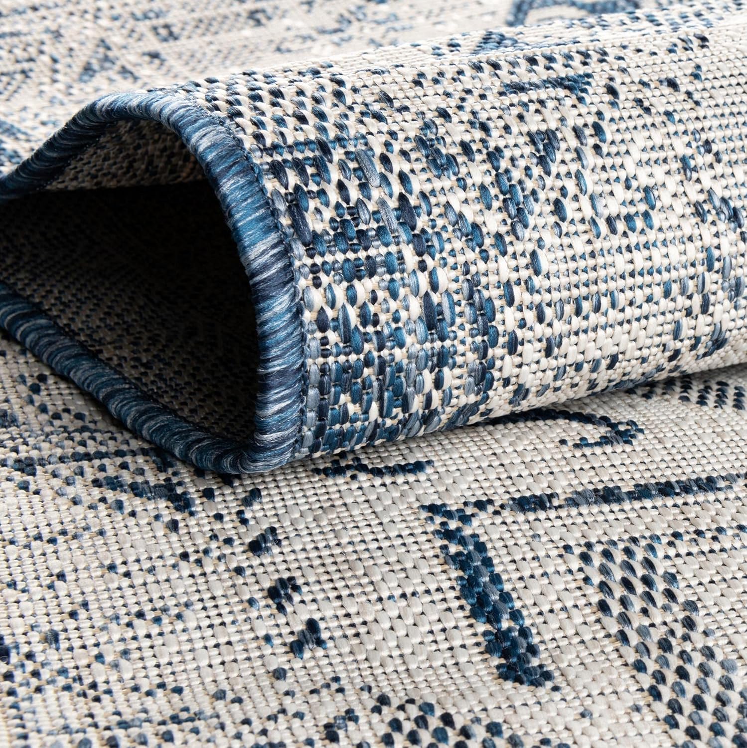 Rugs.com Outdoor Aztec Collection Rug – 10' x 14' Blue Flatweave Rug Perfect for Living Rooms, Large Dining Rooms, Open Floorplans