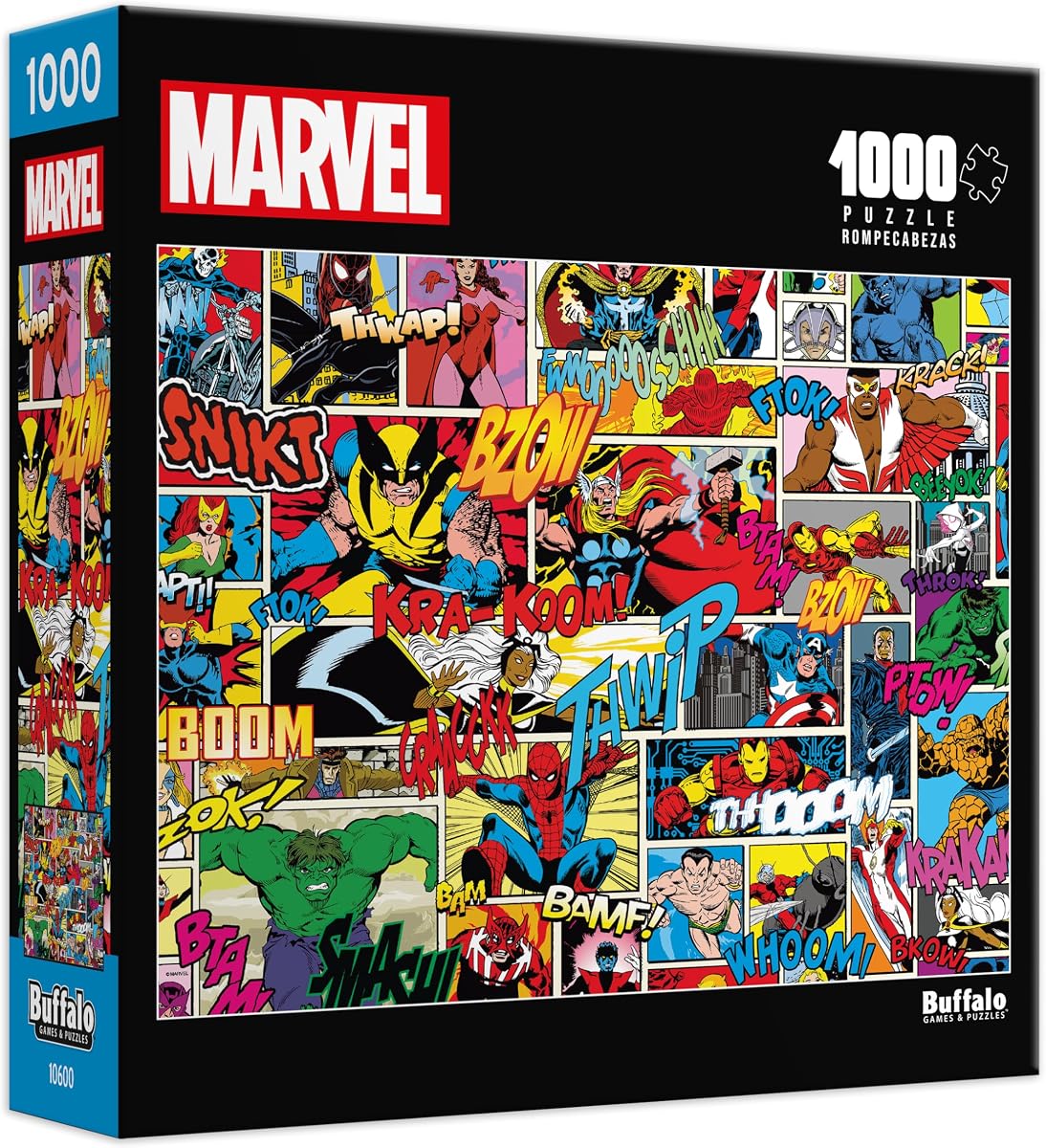 Collage de cómics de Marvel Comics Heroes - Rompecabezas de 1000 piezas | Con licencia oficial, Hecho en EE. UU., Tablero reciclado, tamaño terminado 26.75 x 19.75 in, incluye póster, regalo, arte enmarcable