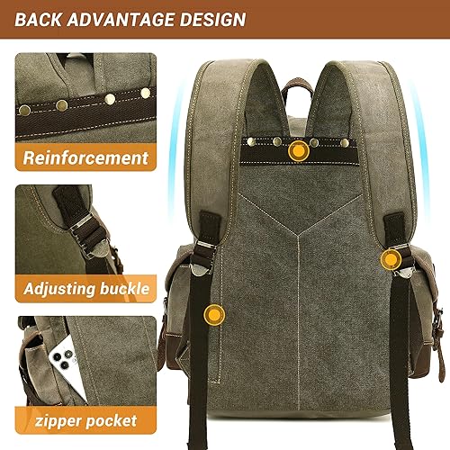 Miniatura 5 de HuaChen mochila vintage de lona y cuero mochila espaciosa y duradera para hombres y mujeres, perfecta para viajes y vida universitaria, Grande,