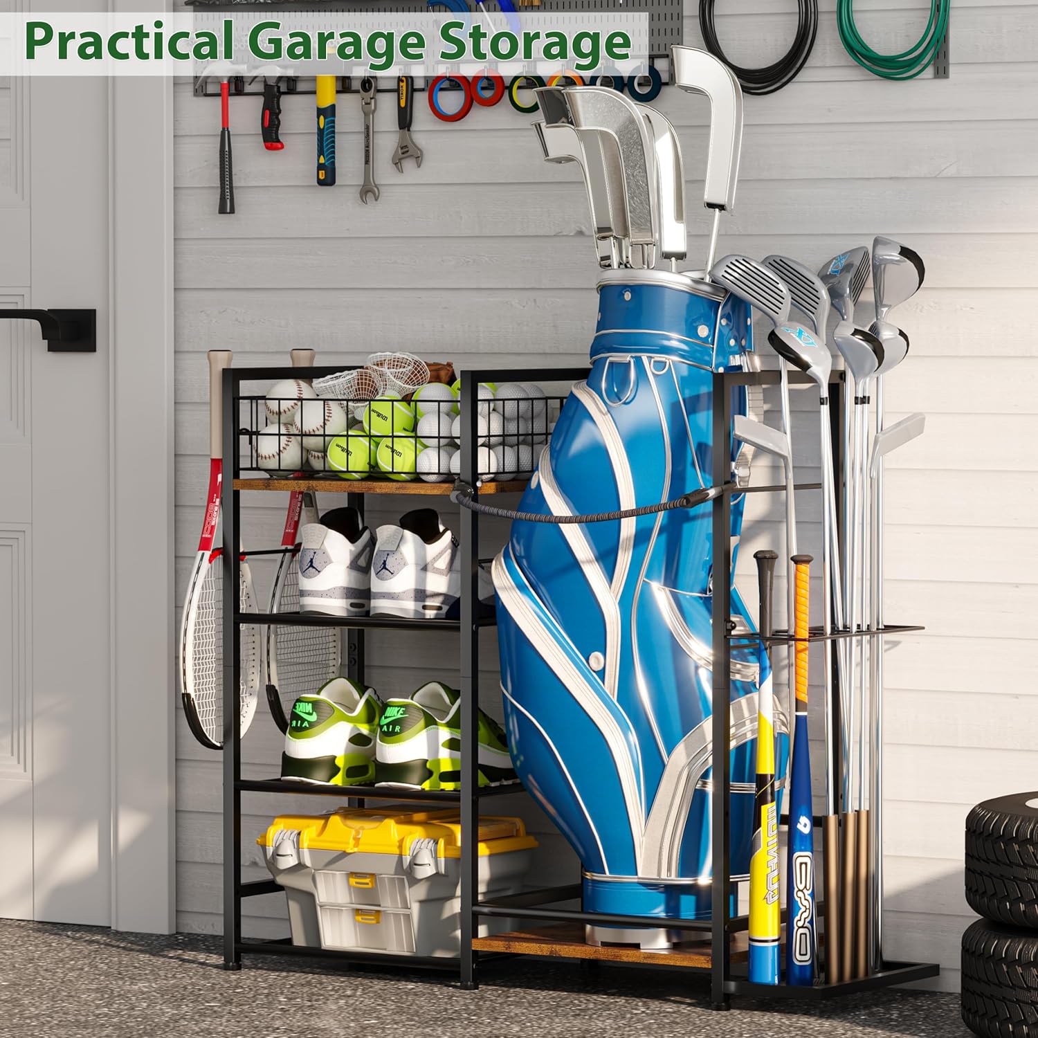 Jsskeeim Golf Bag Organizer for Golf Accessories for Men, Golf Bag Stand with Extra Storage Rack for Clubs, Golf Bag Holder for Golf Storage Fits 1 Bag, Garage, Home or Club Use, Golf Gifts for Dad