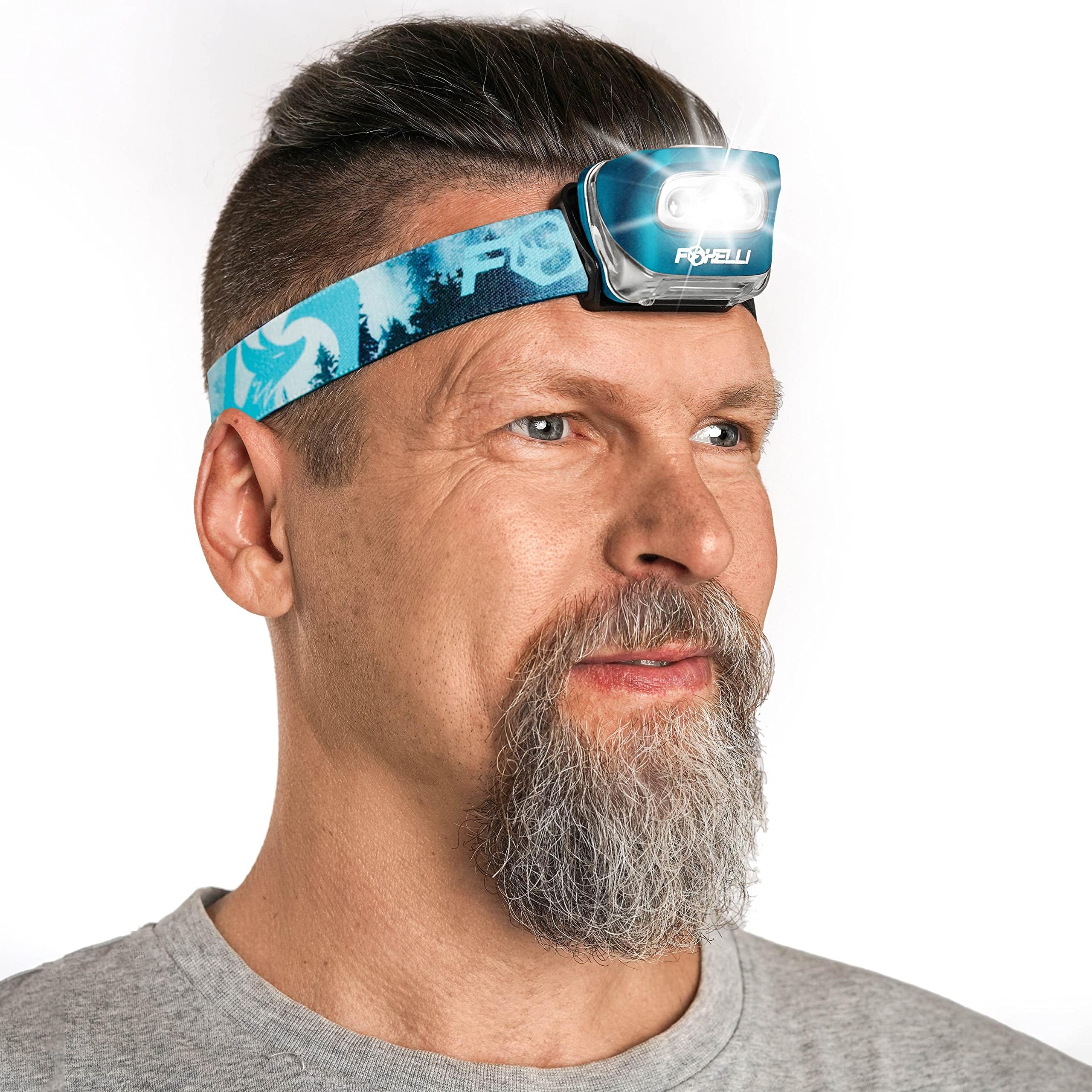 Foxelli LED Headlamp Flashlight for Adults & Kids, Running, Camping, Hiking Head Lamp with White & Red Light, Comfortable Headband, Lightweight & Waterproof, 3 AAA Batteries