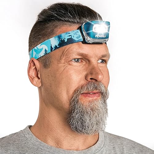 Foxelli Linterna LED para adultos y niños, correr, campamento, senderismo con luz blanca y roja, faro ligero impermeable con diadema cómoda, 3 pilas