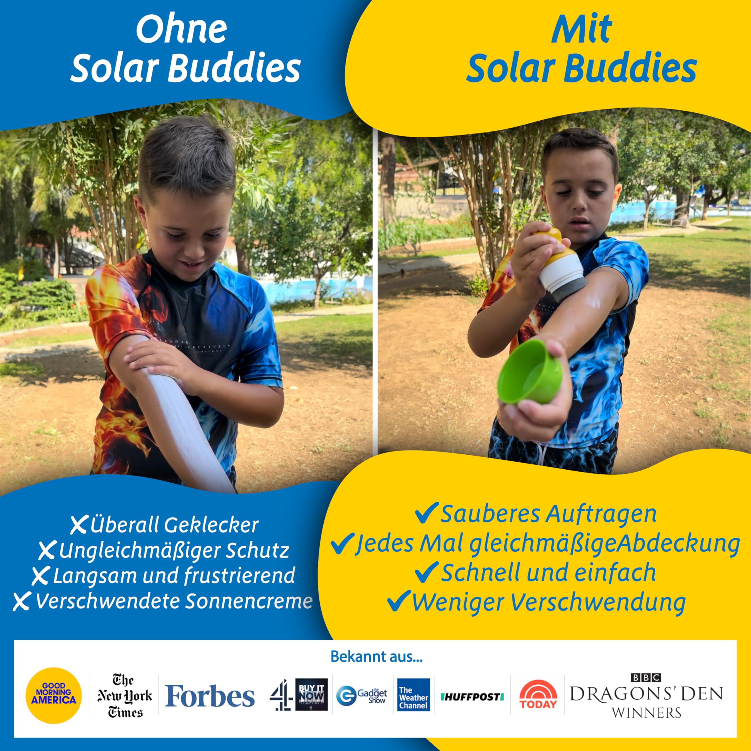 Solar Buddies Nachfüllbarer Roll-on Schwammapplikator für Sonnencreme 100ml Pink Blau Grün
