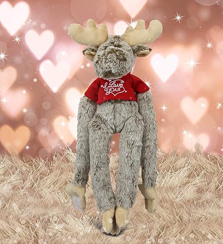 Miniatura 5 de DolliBu Alce colgante de peluche con camisa roja y nombre personalizable para San Valentín, aniversario, cita romántica, 21 pulgadas