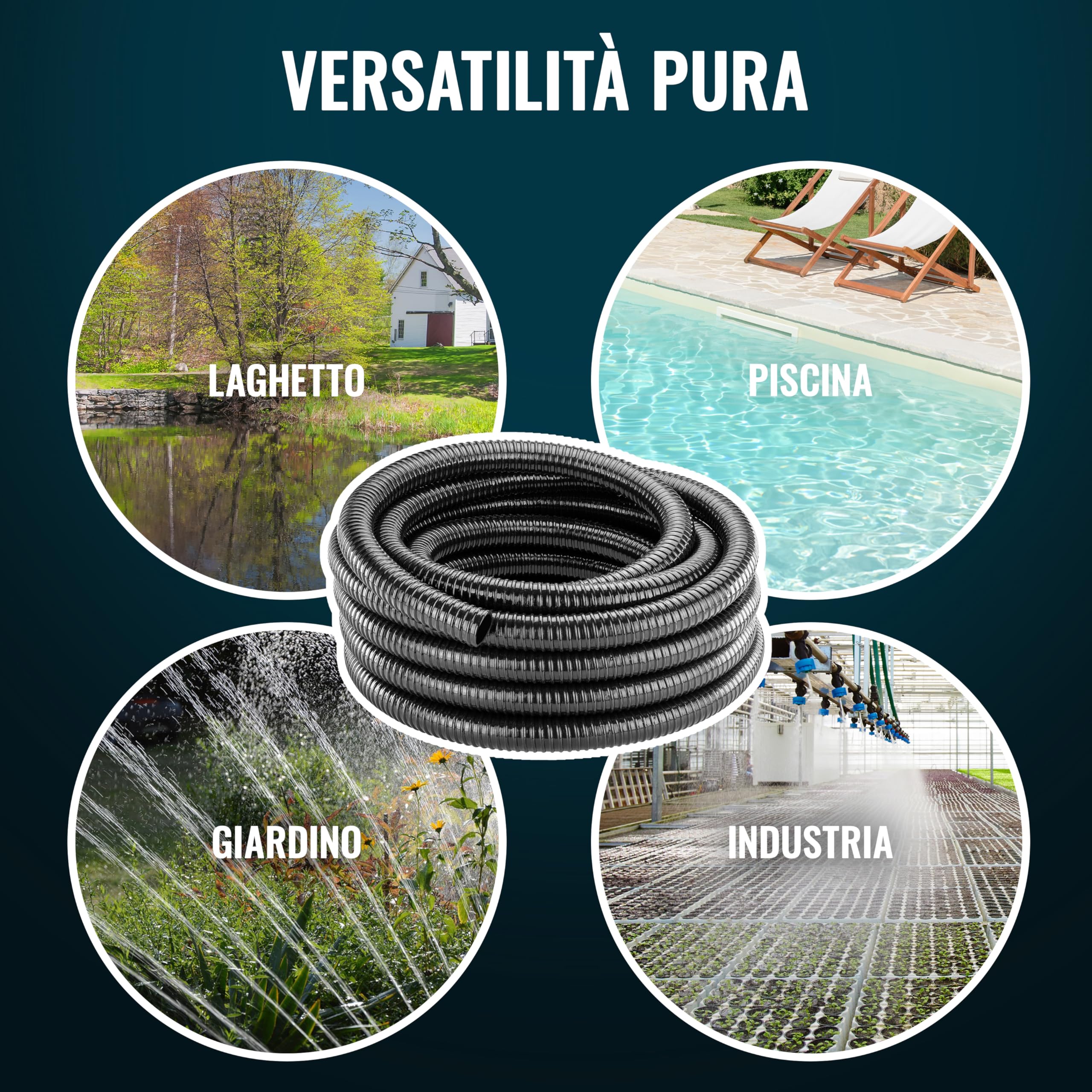 Poppstar Tubo per laghetto in PVC 15 m, diametro interno 25 mm, diametro esterno 29 mm (1"), per aspirazione, spiralato e corrugato, nero