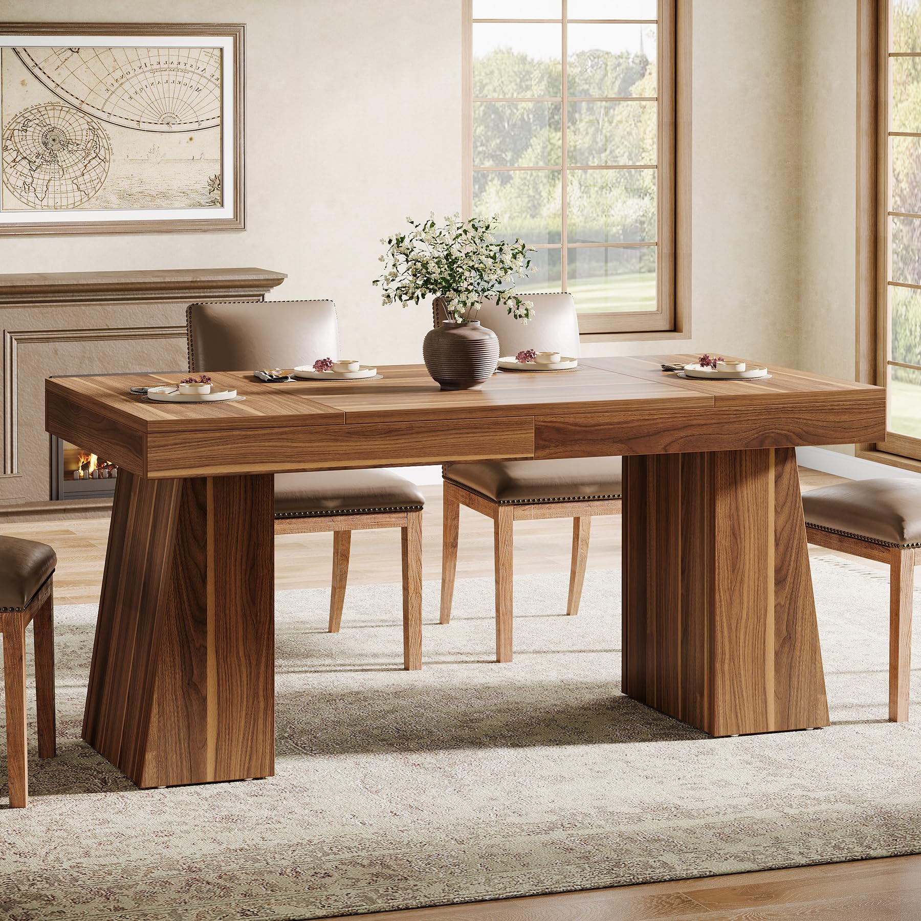 Tribesigns Mesa de Comedor 140 cm para 4-6 Personas, Mesa de Comedor Rectangular para Cocina, marrón