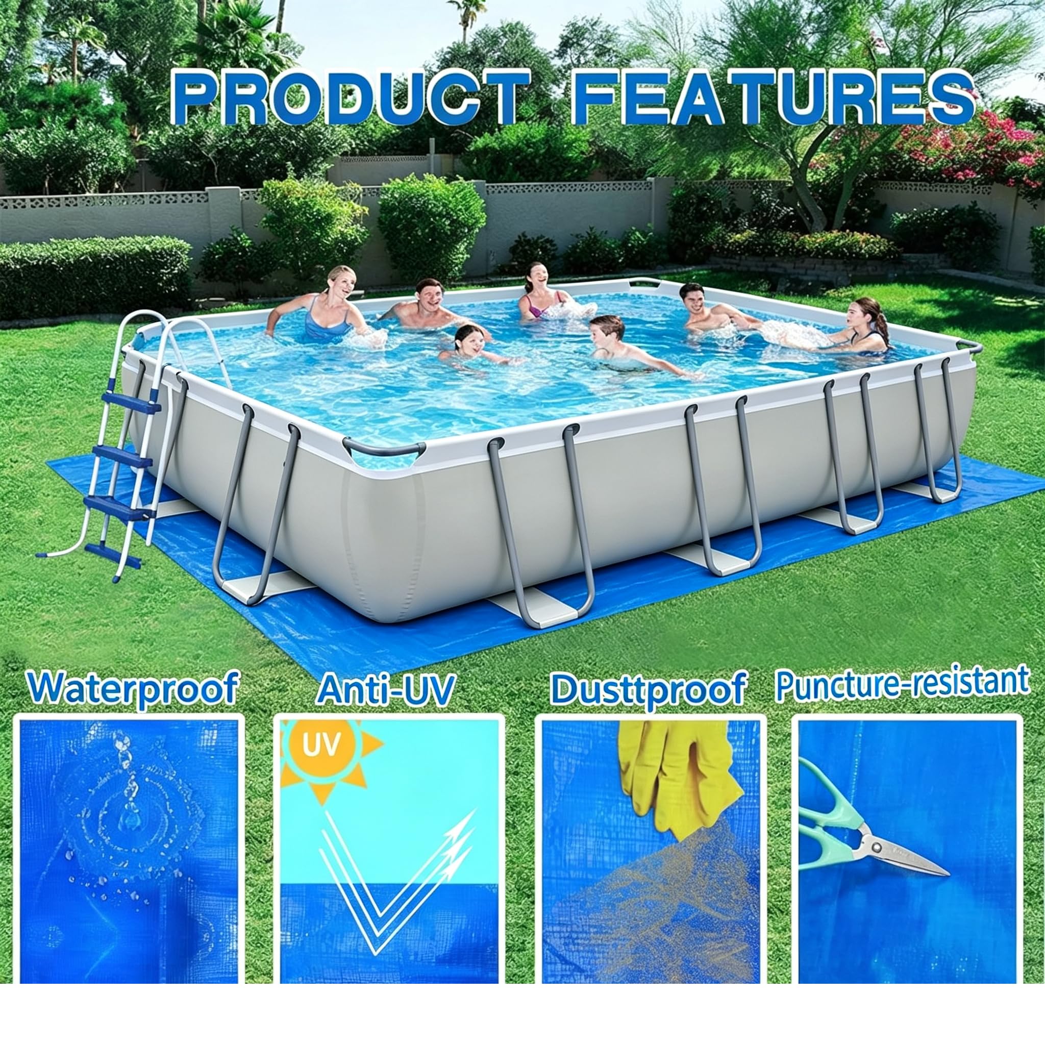 Tappetino rettangolare per piscina, 700 x 400 cm