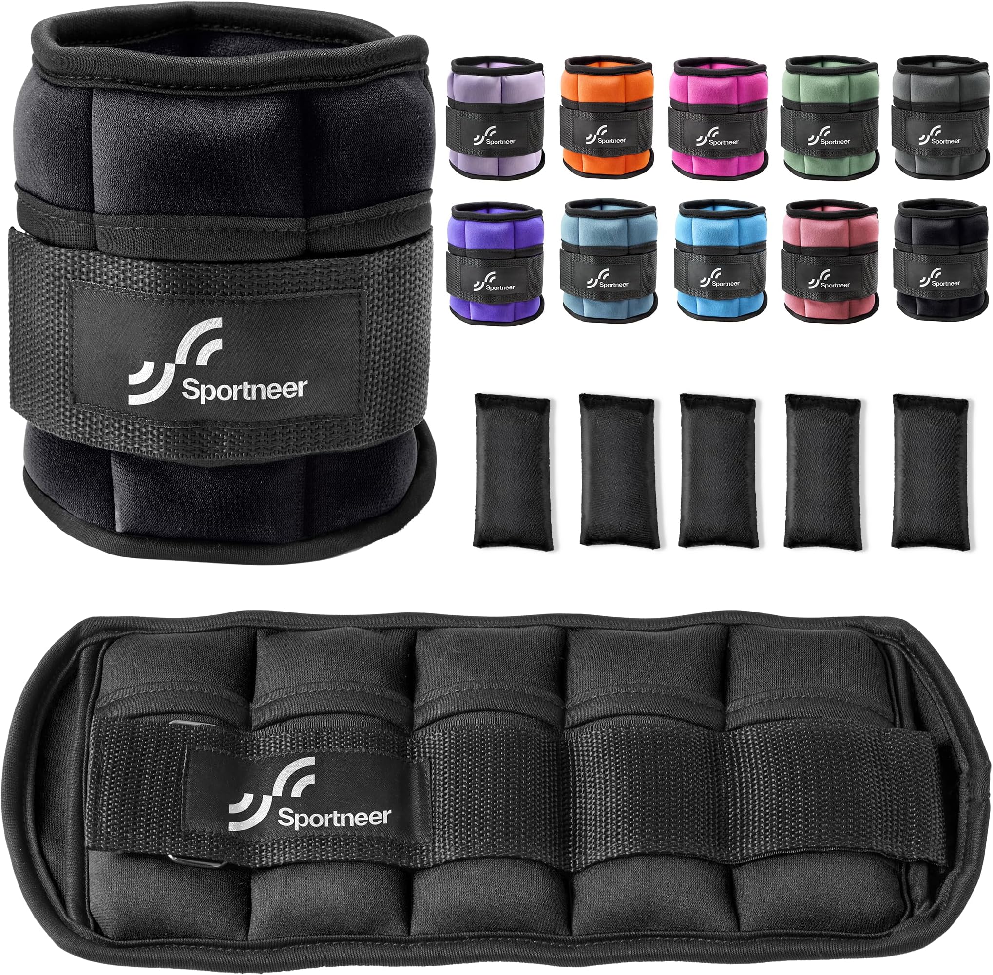 Adjustable Ankle Weights Set - 1 Pair (2-10 lbs) Removable Sandbags for Women & Men, Comfortable Neoprene Leg Weights for Walking, Running, Pilates, Yoga, Home Workout & Physical Therapy