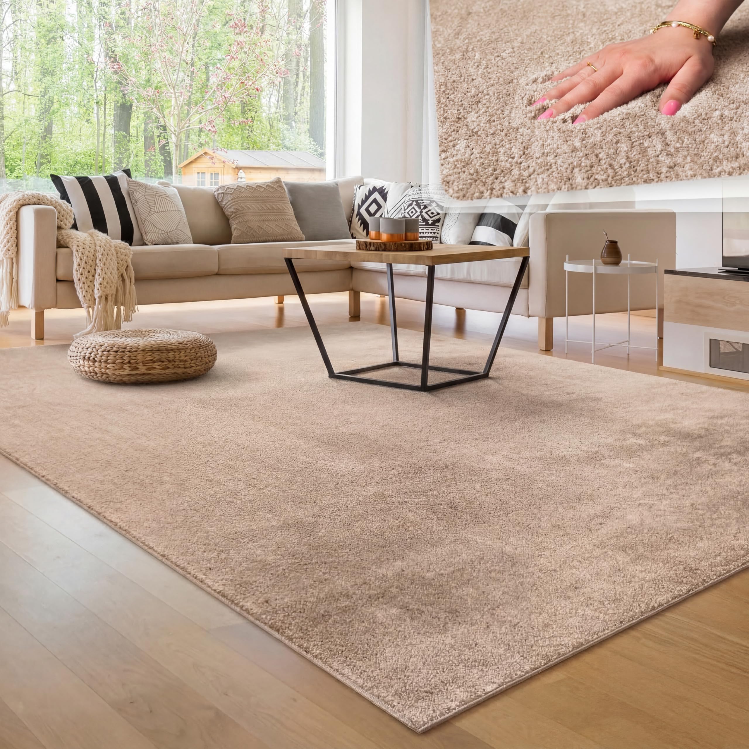Paco Home Moderner Kuscheliger Wohnzimmer Teppich Kurzflor waschbar flauschig Weich Einfarbig Felloptik zeitlos stilvoll rutschfest pflegeleicht, Grösse:200x280 cm, Farbe:Beige