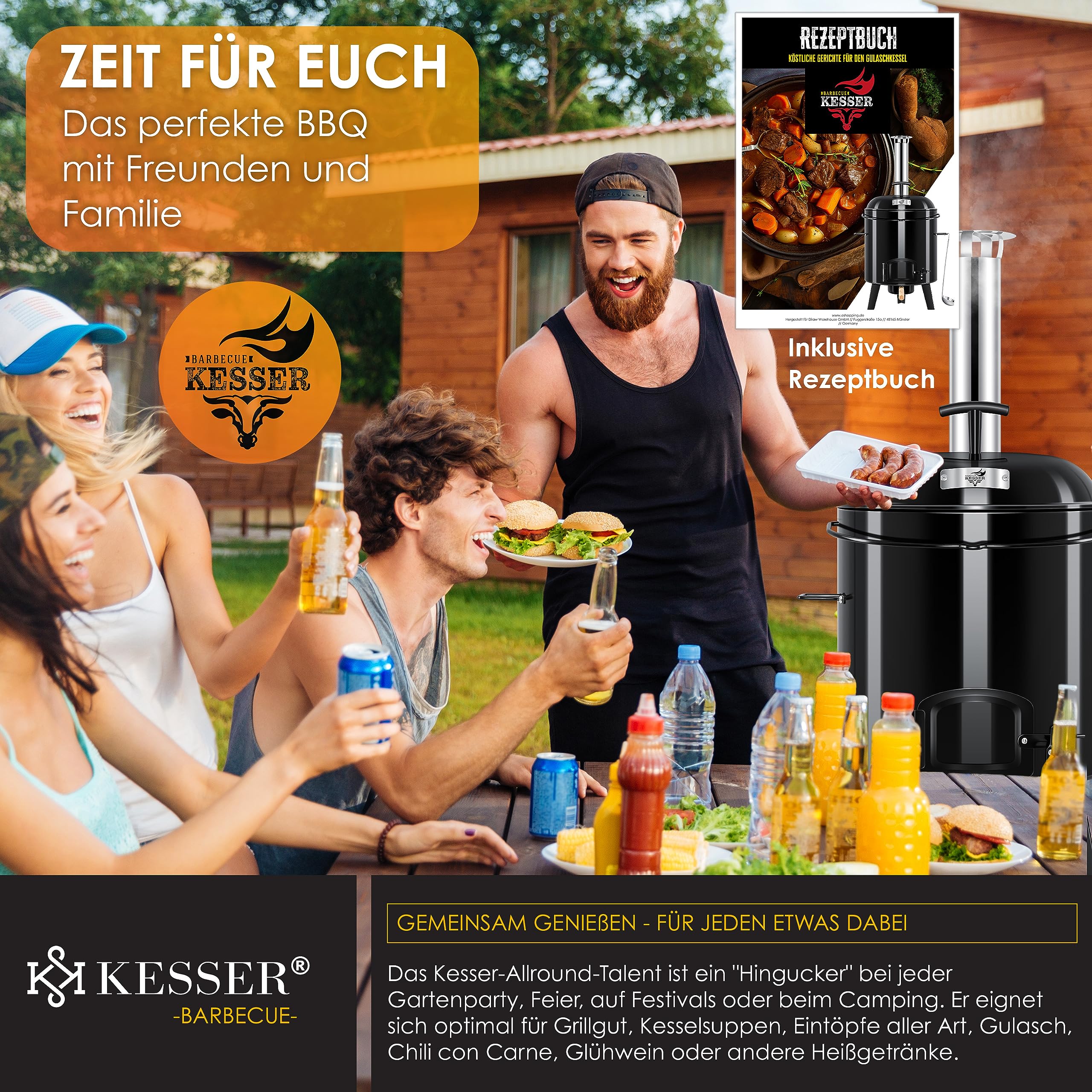 KESSER Gulaschkessel Gulaschkanone 17L emailliert mit Deckel für Outdoor Küche