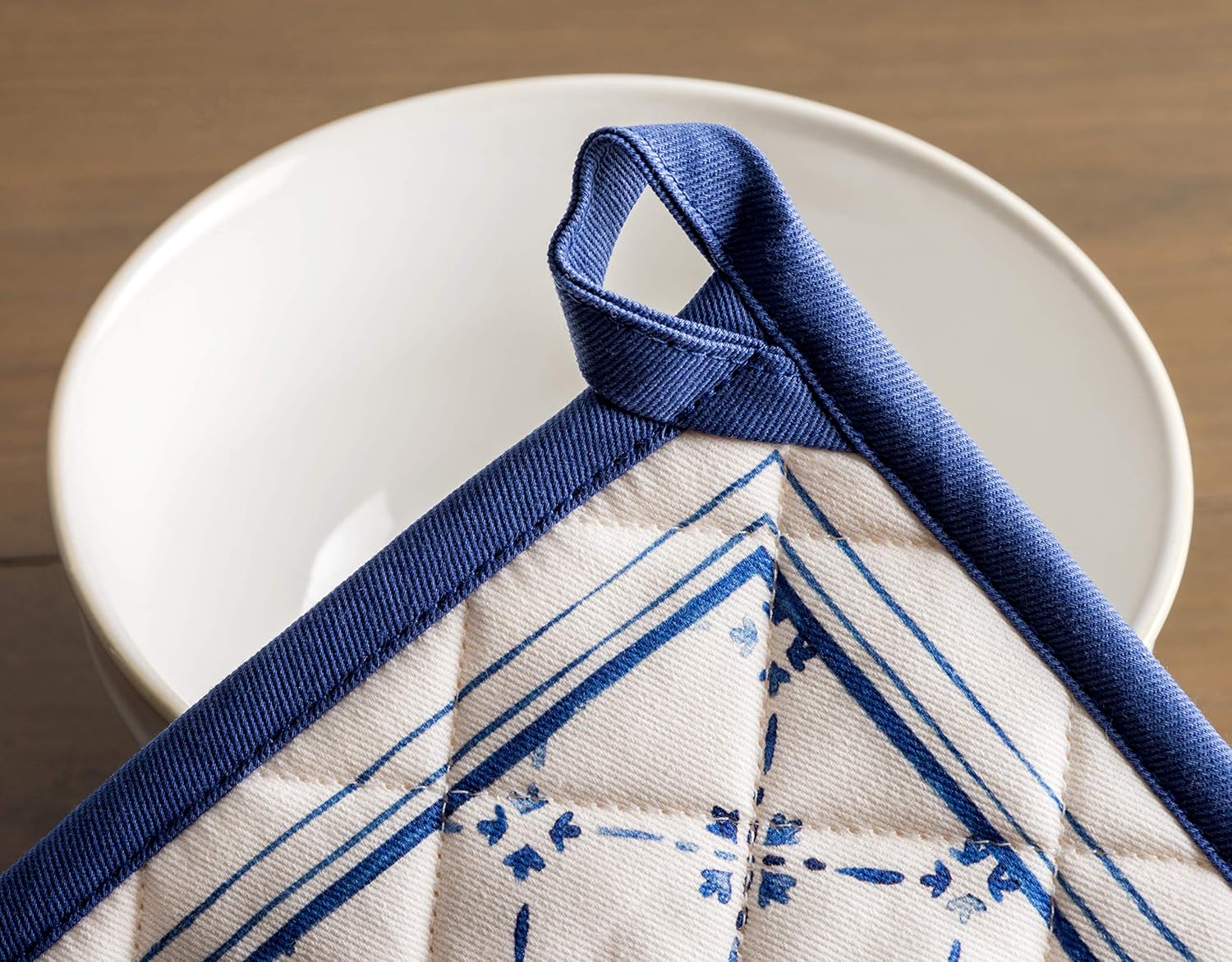 Maison d' Hermine 100% Cotton Oven Mitt & Pot Holder Set (7.5"x13" & 8"x8") Heat Resistant BBQ Cooking Gloves with Loop Baking Grilling Kitchen Easter Decorations Spring/Summer (Faience) - Image 8