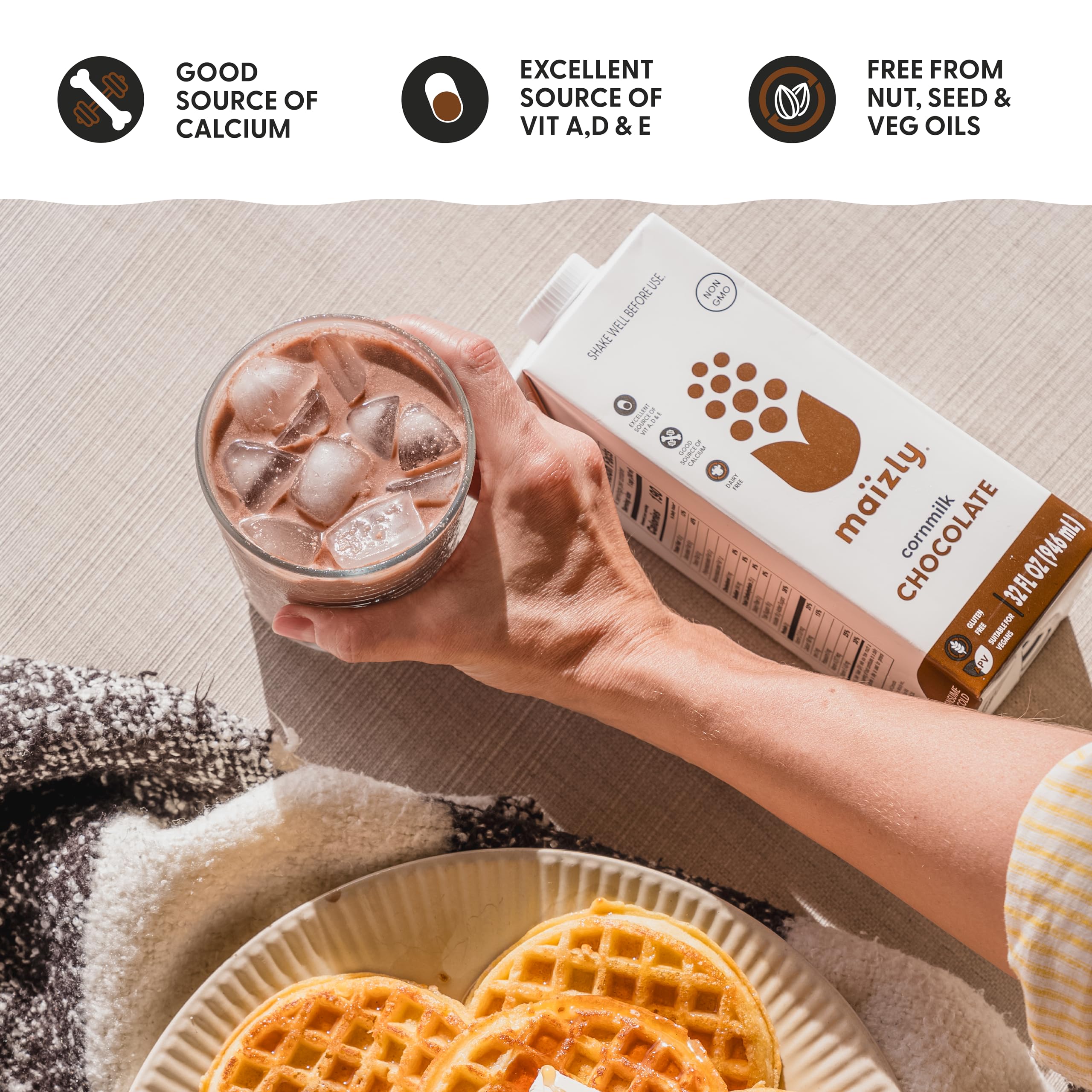 Maizly Chocolate Corn Milk, Non-GMO, Plant-Based & Non-Dairy Chocolate Flavored Drink, Gluten & Dairy-Free Alternative to Whole Milk, Kosher Drink for Kids & Adults, 946 ml