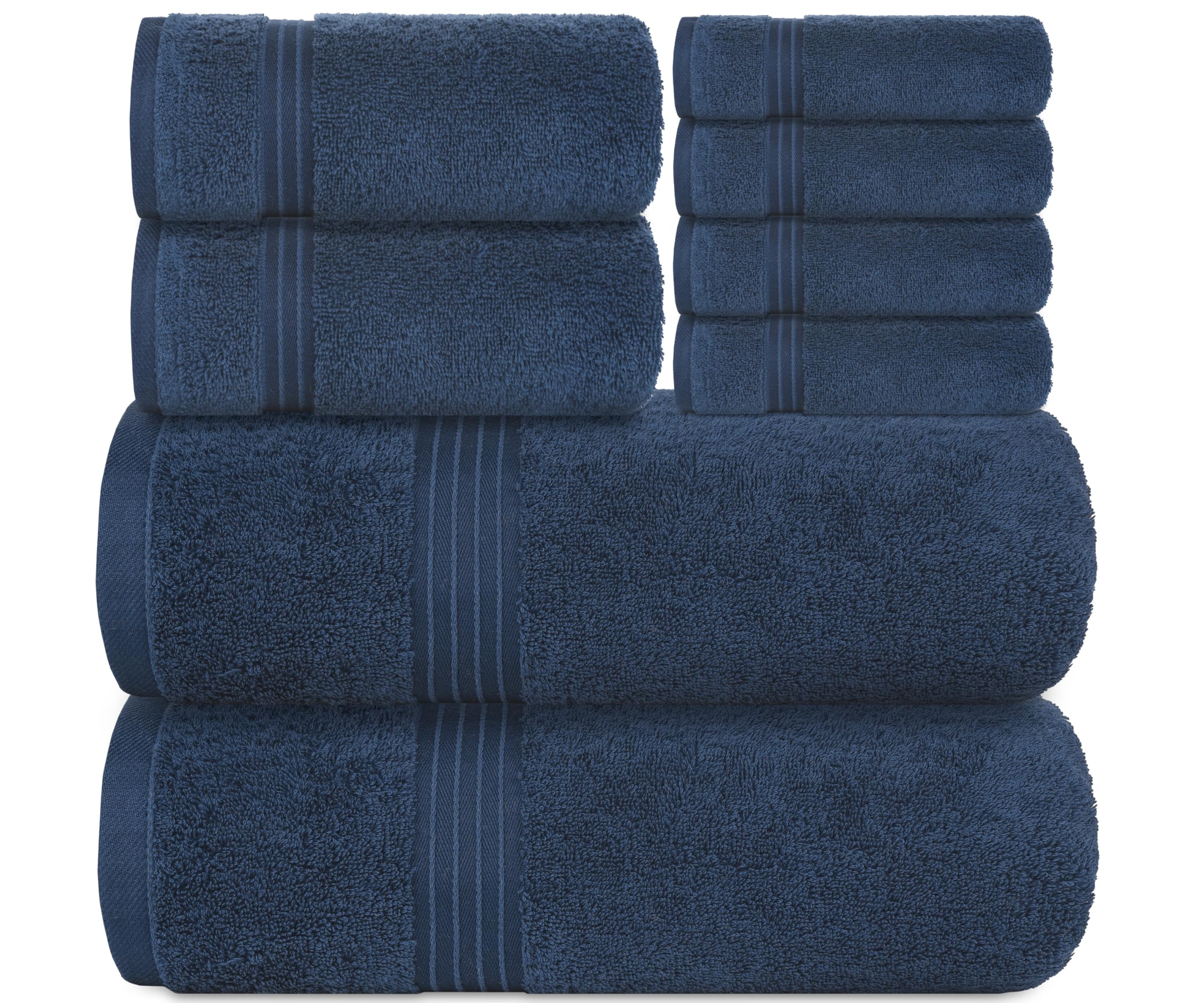 Bliss Casa - 8 Pieces Towel Set - 2 Bath Towels, 2 Hand Towels, and 4 Washcloths, 600 GSM Ring Spun Cotton Highly Absorbent Towels for Bathroom, Shower Towel