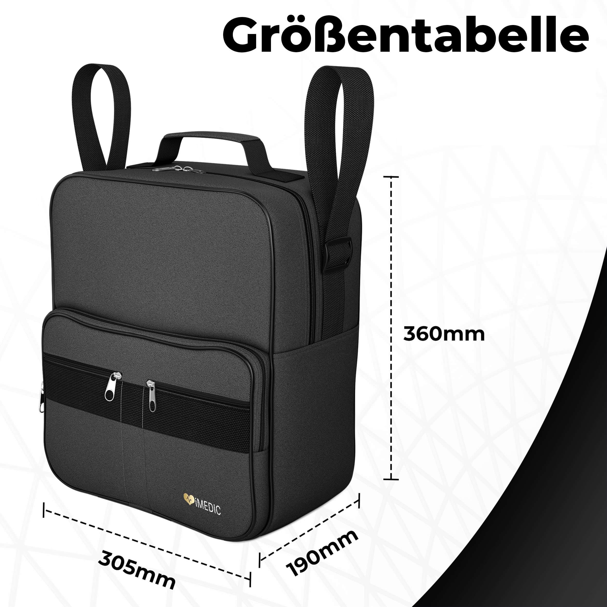 iMedic Deluxe Rollstuhltasche – lässt Sich an den Griffen befestigen, um eine nützliche und praktische Aufbewahrung zu bieten (schwarz)