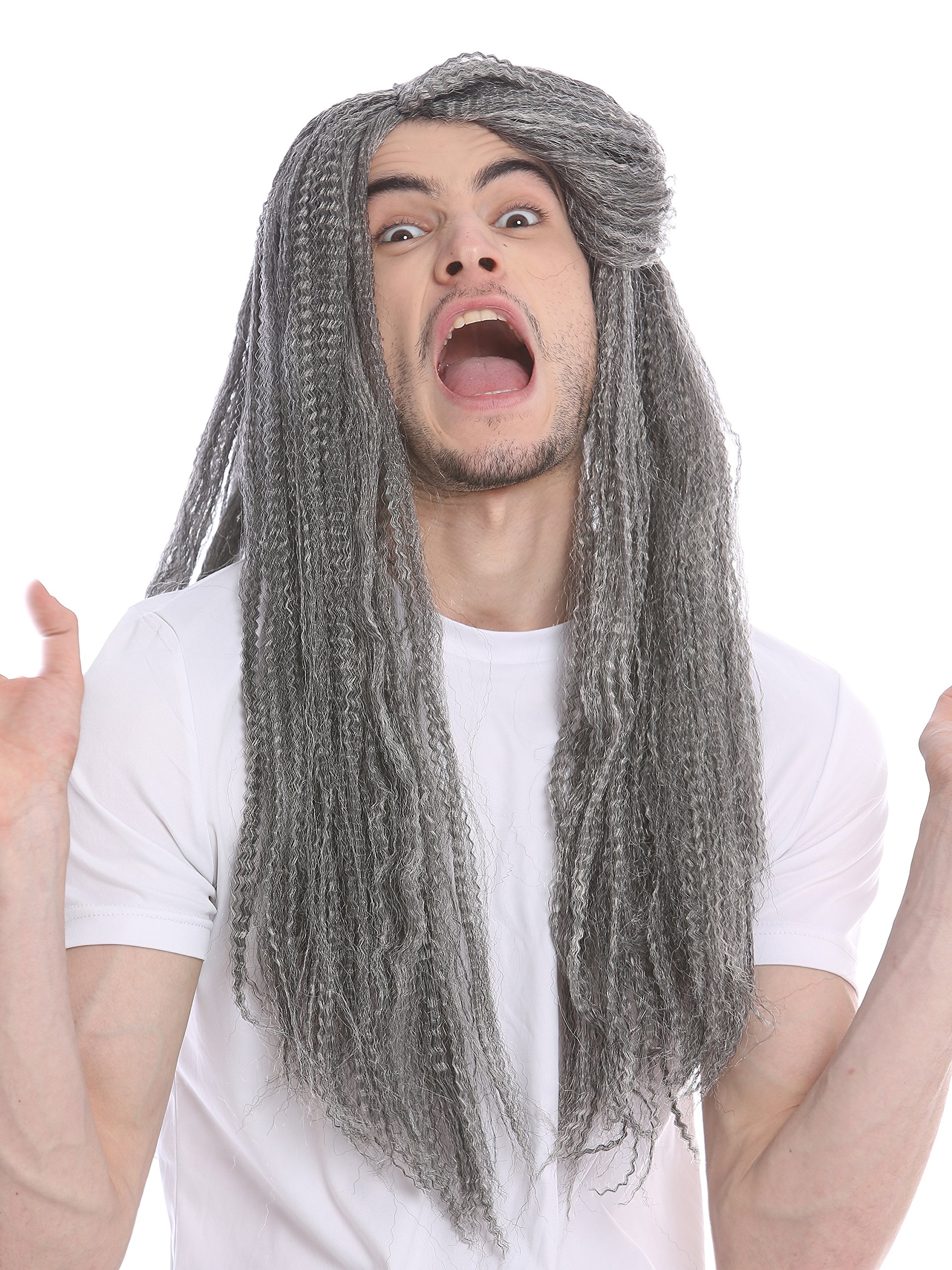 Peluca Larga Gris Y Negra Para Mujer Y Hombre – Voluminosa, Para Mago, Bruja O Hippie, Talla única Hasta 62 Cm