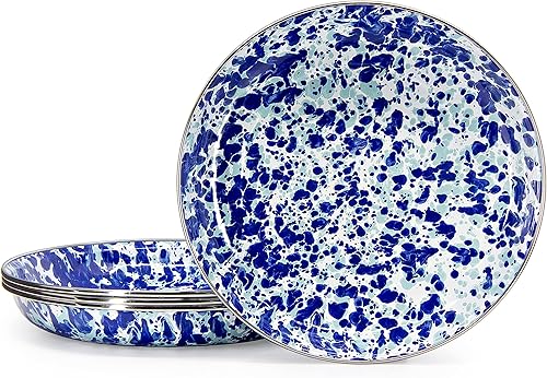 Golden Rabbit Enamelware - Juego de 4 platos para pasta de 10 pulgadas (Ocean Swirl)