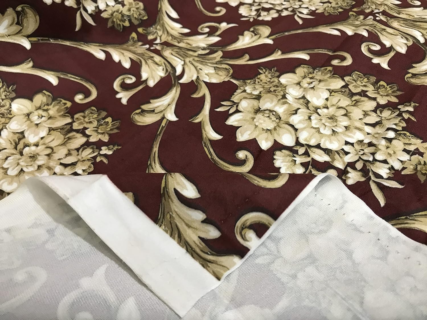 Soft Velvet Damask Design Digitally Printed Fabric Upholstery Window Treatments Cushion Dining Chair Craft Renaissance Rococo Victorian Style 54" Width Fabric by Yard (Maroon)