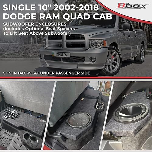 Miniatura 2 de Atrend Bbox - Caja sellada de subwoofer individual de 10 pulgadas, compatible con Dodge Ram Quad Cab 2002 - 2018, cajas y carcasas de subwoofer