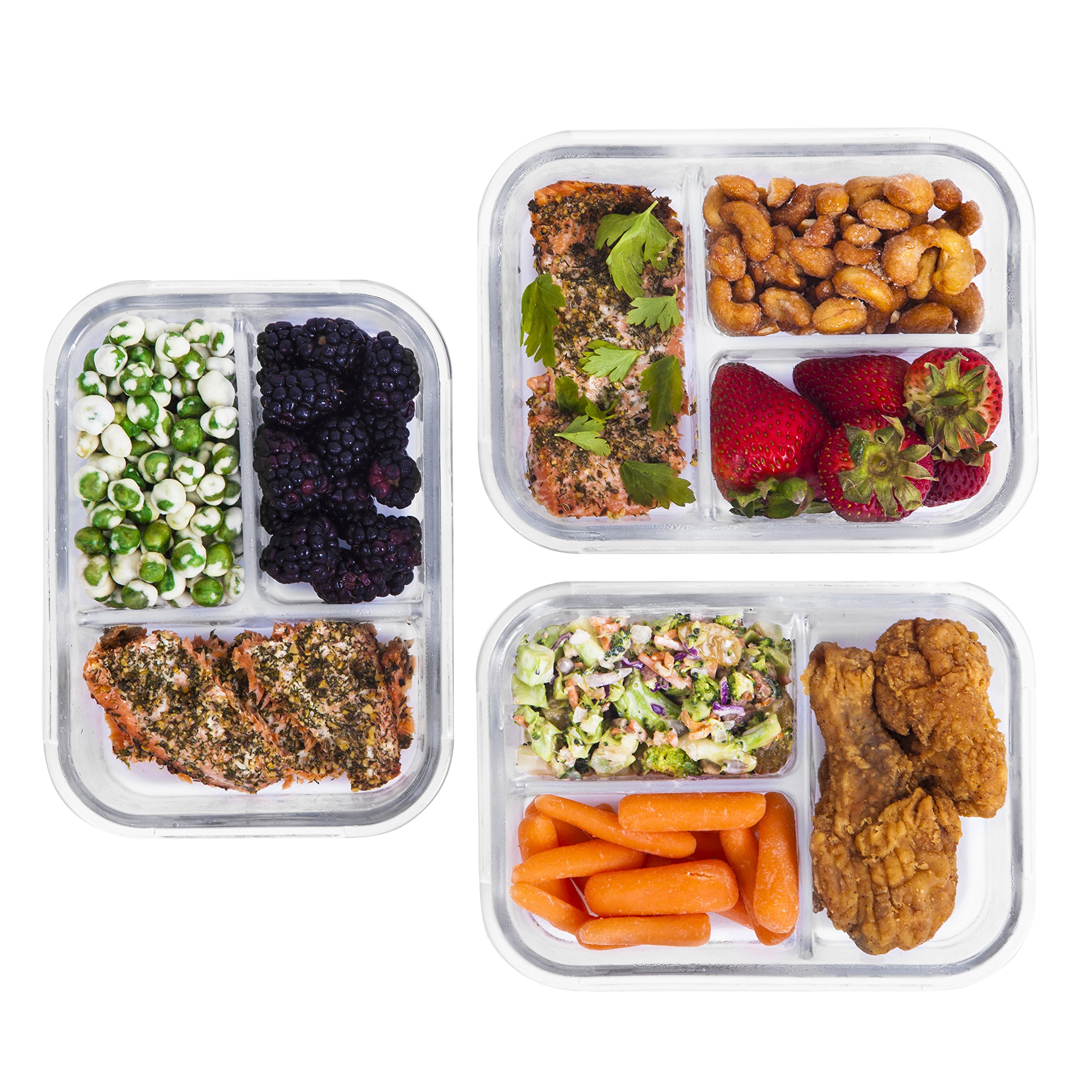 Buy [3Pack] Glass Meal Prep Containers 3 Compartment Glass Food