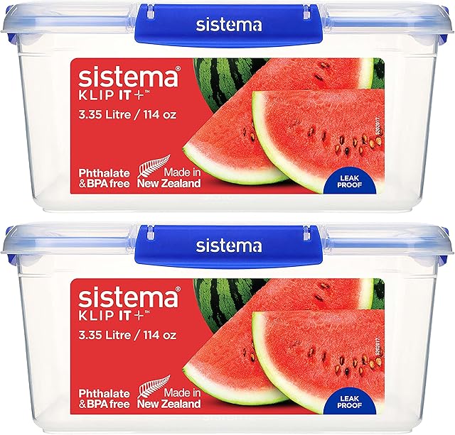Sistema KLIP IT PLUS Food Storage Containers | 3.35 L | 2 Piece Airtight Containers Set | Leak-Proof Seal | Easy Locking Clips | BPA-Free