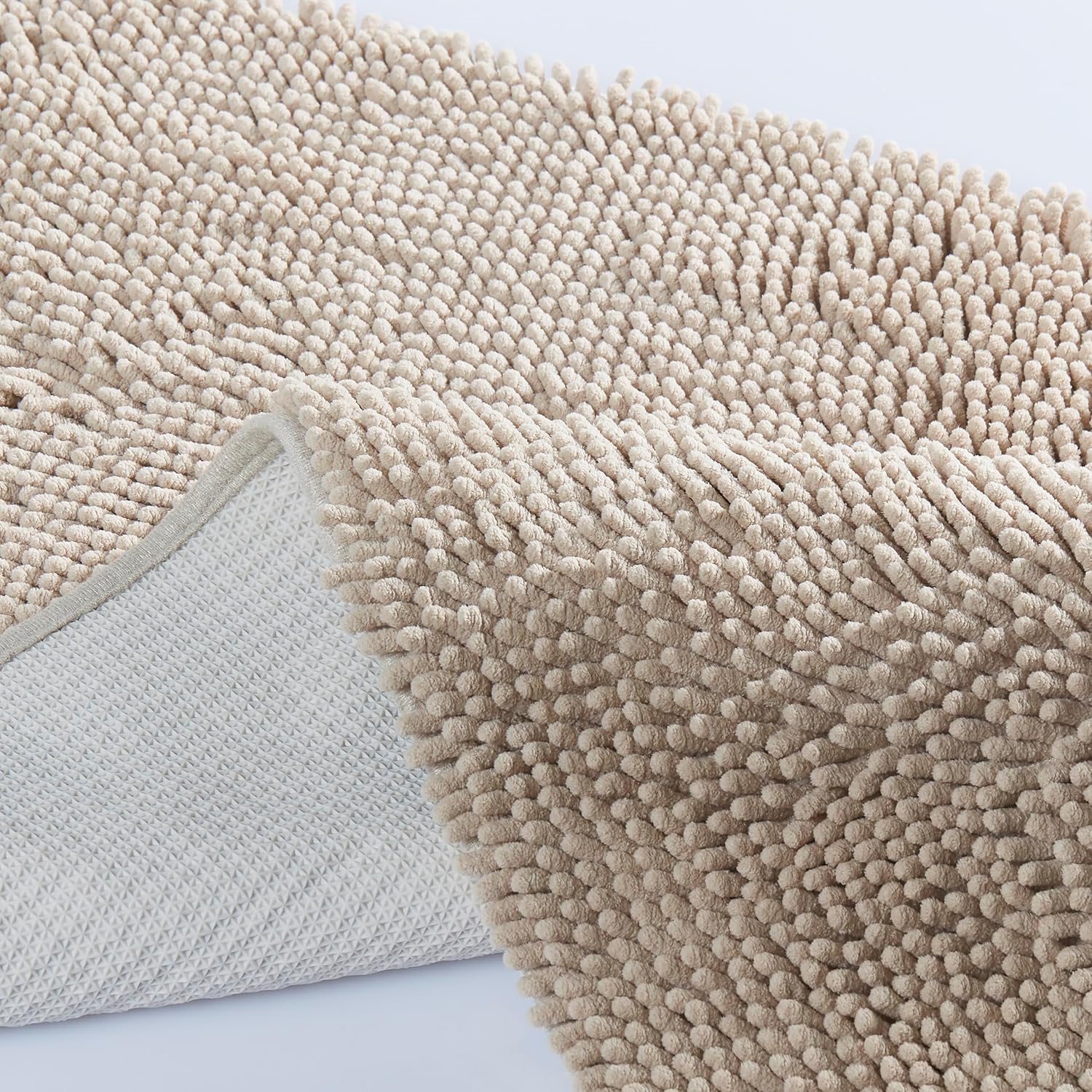 Casual Living 32836 Bathmat Large Ultra-Soft Absorbent Chenille Rubber Backing Microfiber Rugs Machine Washable Thick Quick Dry Bath Mat for Bathroom Shower, 60 x 24-Inch, Beige