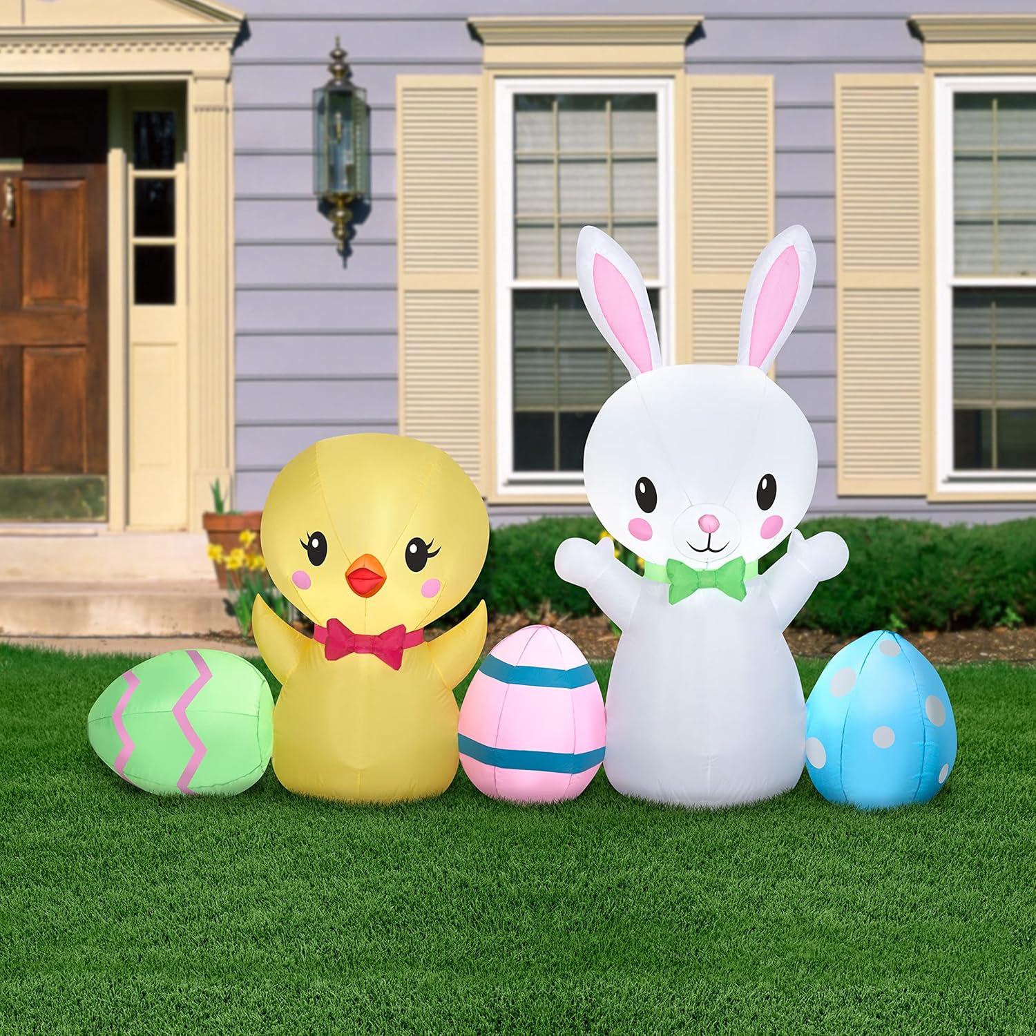 6 1/2' Gemmy Airblown Inflatable Easter Collection Scene w/Easter Bunny, Chick, and Eggs Yard Decoration 440800
