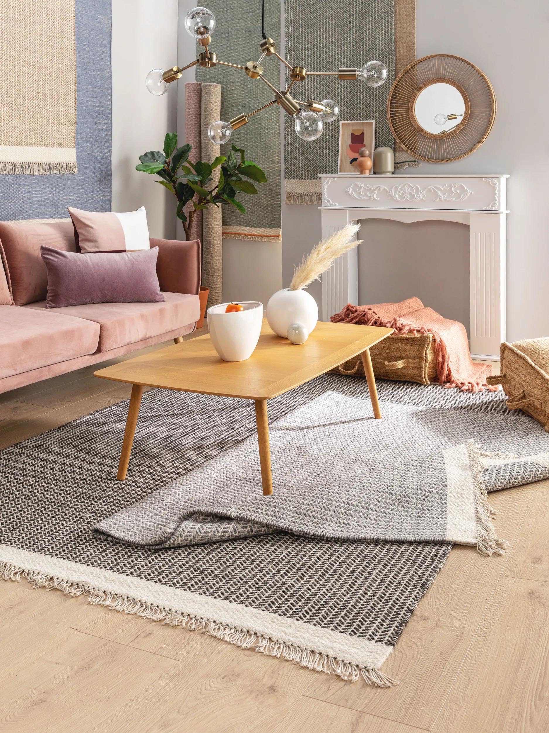 benuta Pure Wollteppich Kim - Mint 70x200 cm - Baumwolle,Wolle - Läufer & im Style: Ikat, Hygge & Cozy, Minimalistisch - Pflegeleicht für Wohnzimmer Schlafzimmer Flur Terrasse Balkon