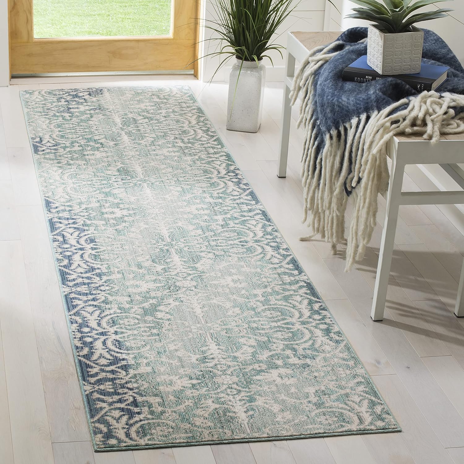Safavieh Mystique Collection Runner Rug - 2'3" x 8', Blue & Ivory, Non-Shedding & Easy Care, Ideal for High Traffic Areas in Living Room, Bedroom (MYS927F)