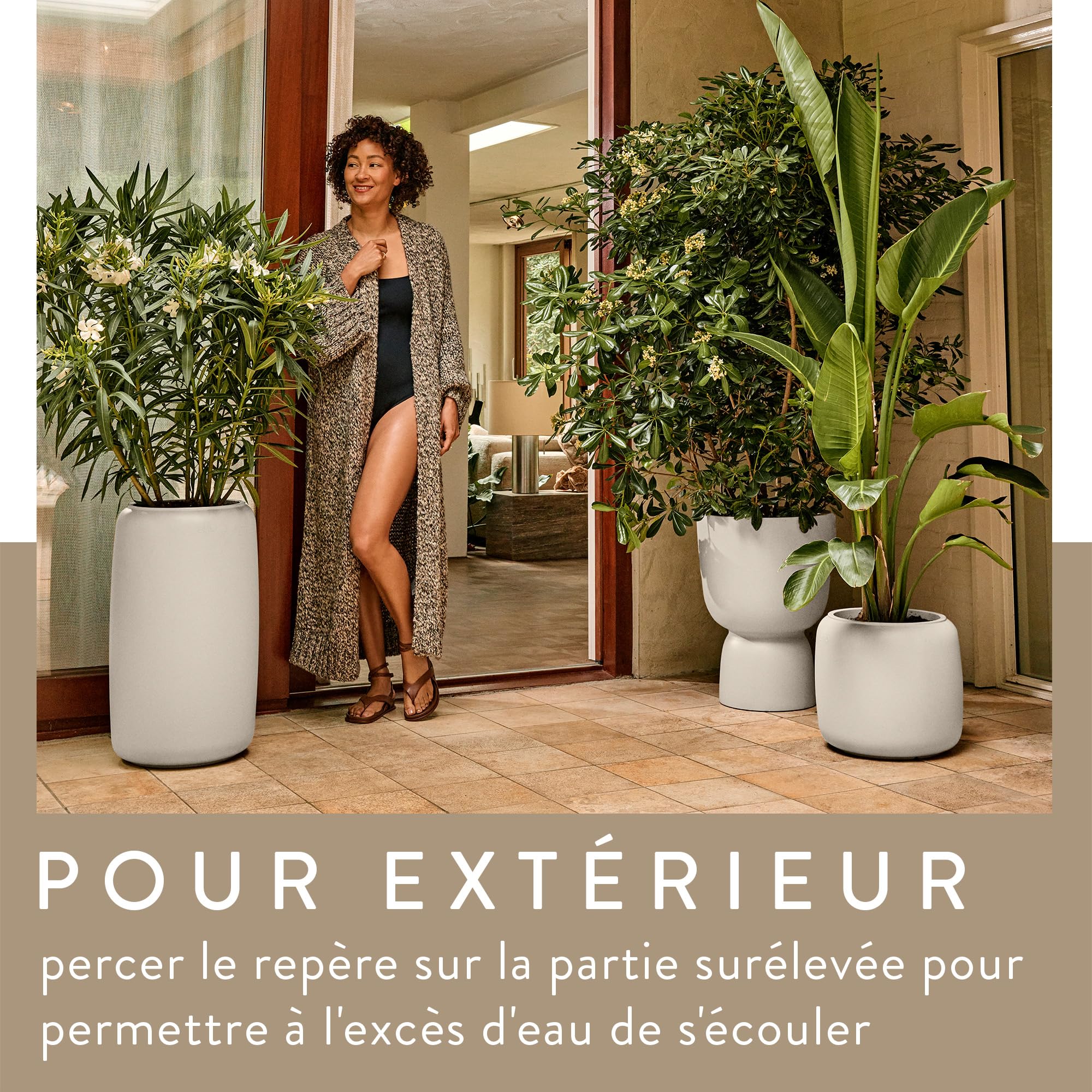 Elho Amber Coupe Round 41 Pot de Fleur Plastique 100% Recyclé Ø 41.3 x H 57.9 cm Linen White
