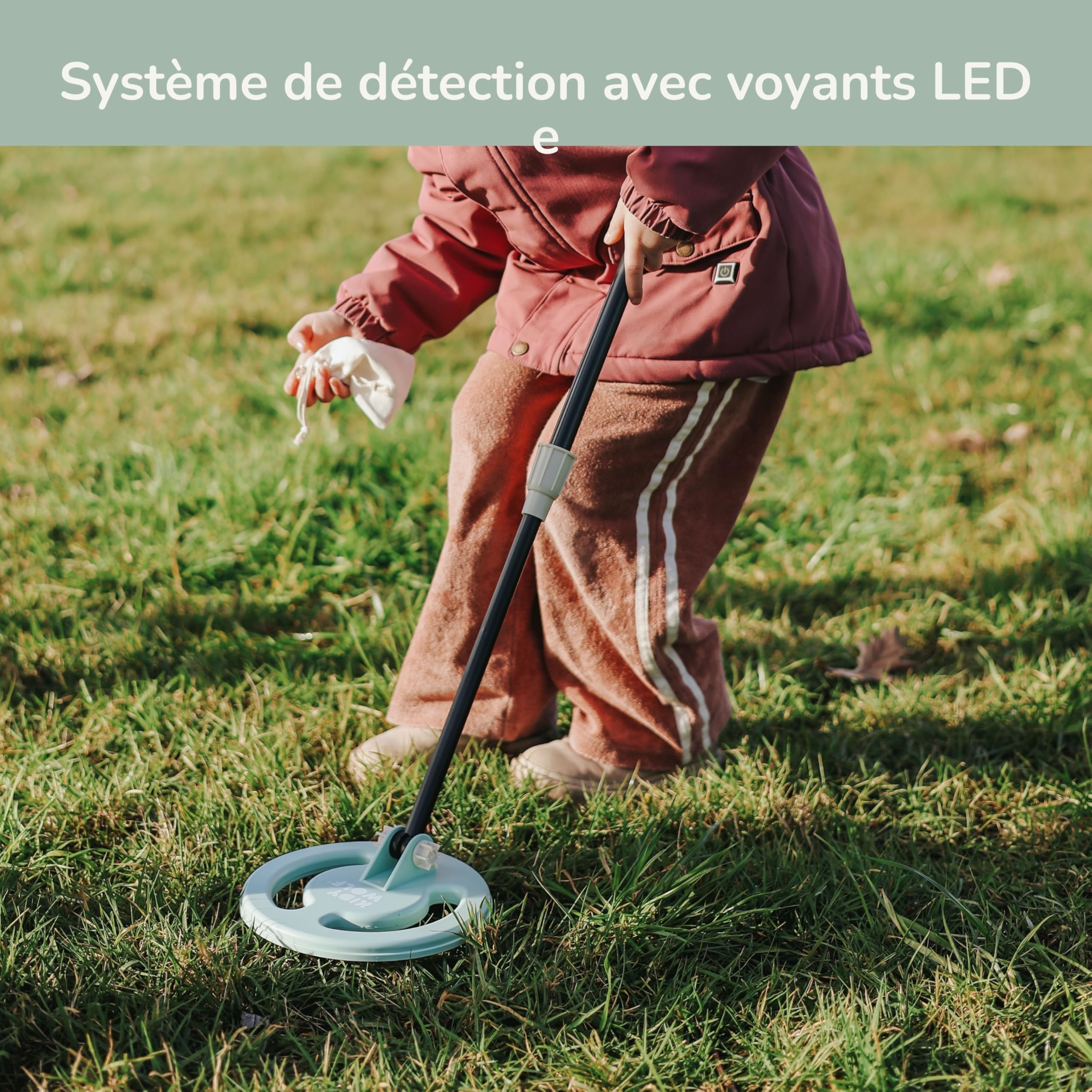 KIDYWOLF - KIDYMETAL - Détecteur de Métaux Enfant Rechargeable 6ans+ | Bras télescopique, pliable et réglable en hauteur, détection précise, kit complet de chasse au trésor