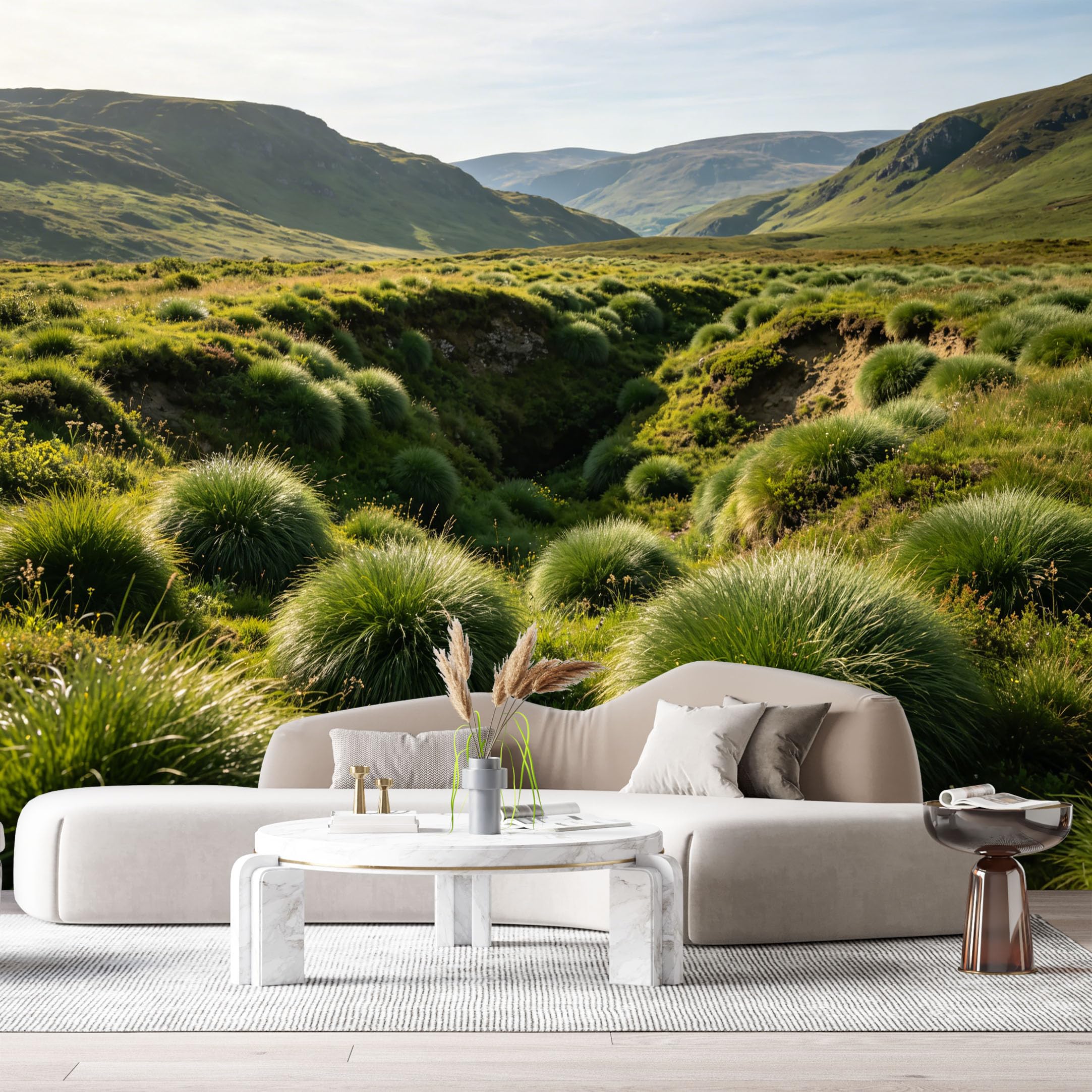 Custom Size Wall Murals Green Valley Landscape Mountain Hills Sunlight Meadow SelfAdhesive Wall Fabric Removable Large Wallpaper for Photo Living Room