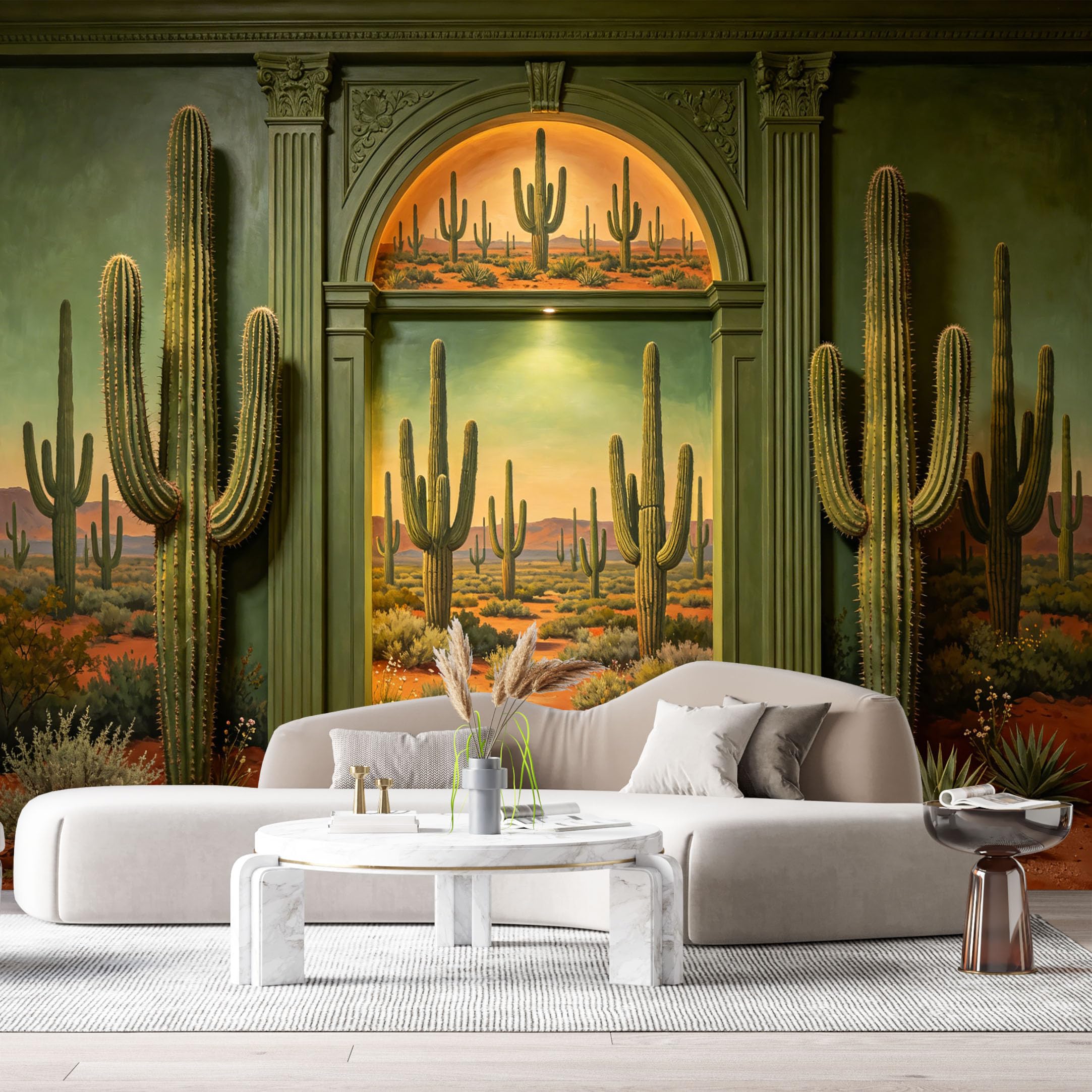 Custom Size Wall Murals Desert Archway Saguaro Cacti Sunset Landscape 3D Trompe L'Oeil SelfAdhesiveWall Fabric Removable Wallpaper Wall Decor for Living Room Bedroom Bathroom