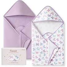 Baby Girl Bath Towels for Newborn, 100% Cotton Hooded Baby Towels for Infant Toddler, 2 Pack Bath Towels with Hood for Kids, 32x32 Inch Soft & Absorbent Knit Terry Bath Essentials Pink Rainbow