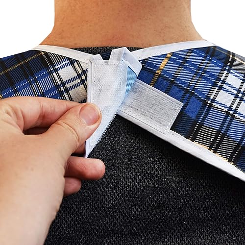 Miniatura 5 de Celley Paquete de 3 baberos para adultos con recogedor de migas, protectores de ropa impermeables y reutilizables para hombres y mujeres mayores