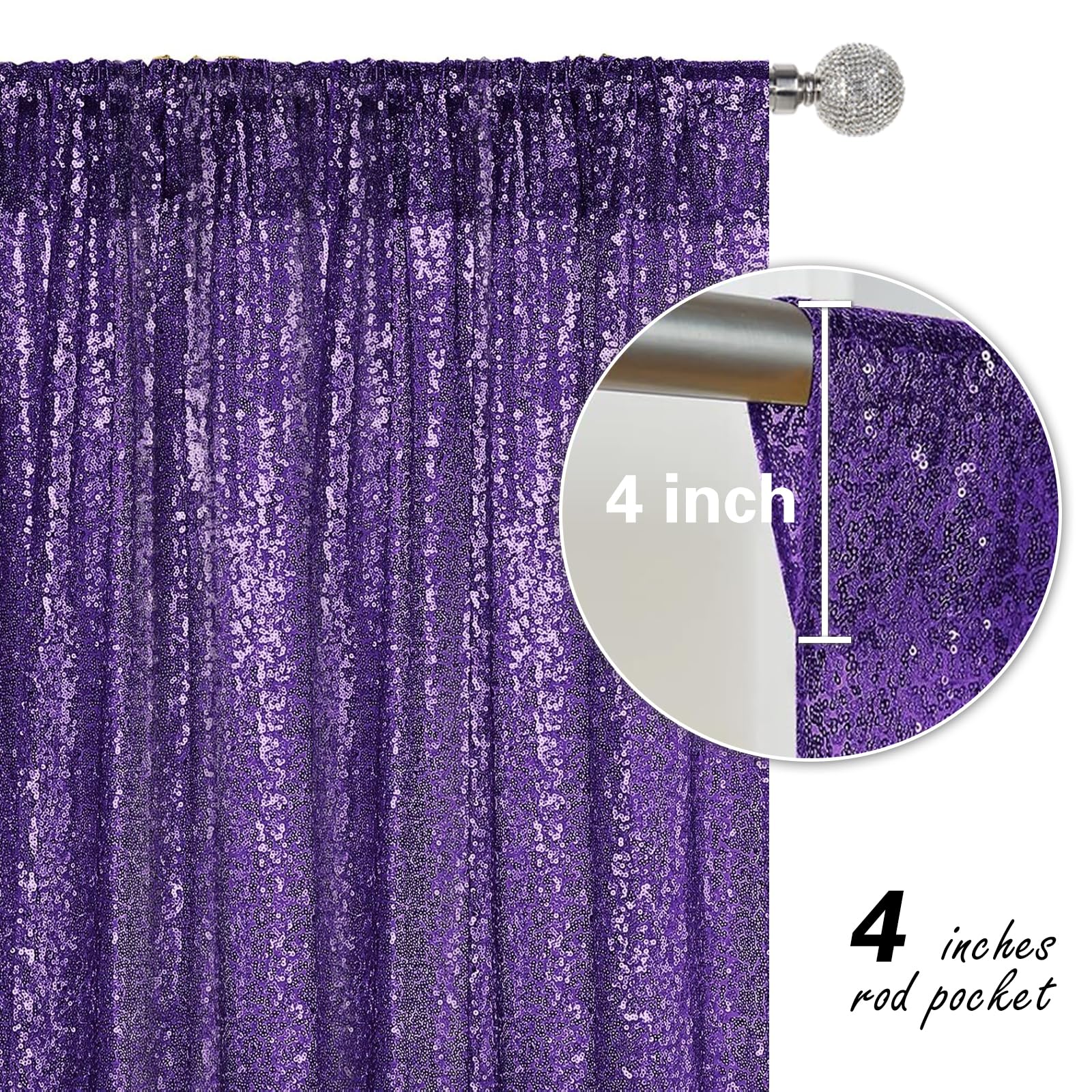 Lot de 4 rideaux à paillettes violettes pour photographie, mariage, anniversaire, Noël