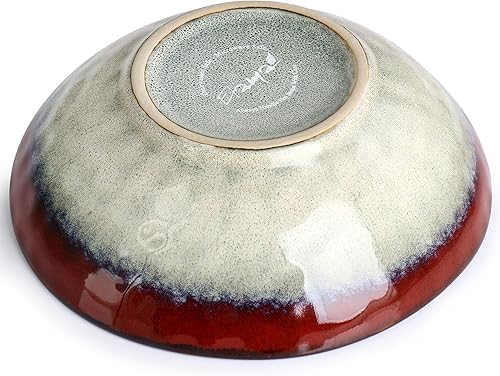 Vista 6 de Elama Samara - Vajilla de cerámica de 12 piezas (borde blanco/rojo)