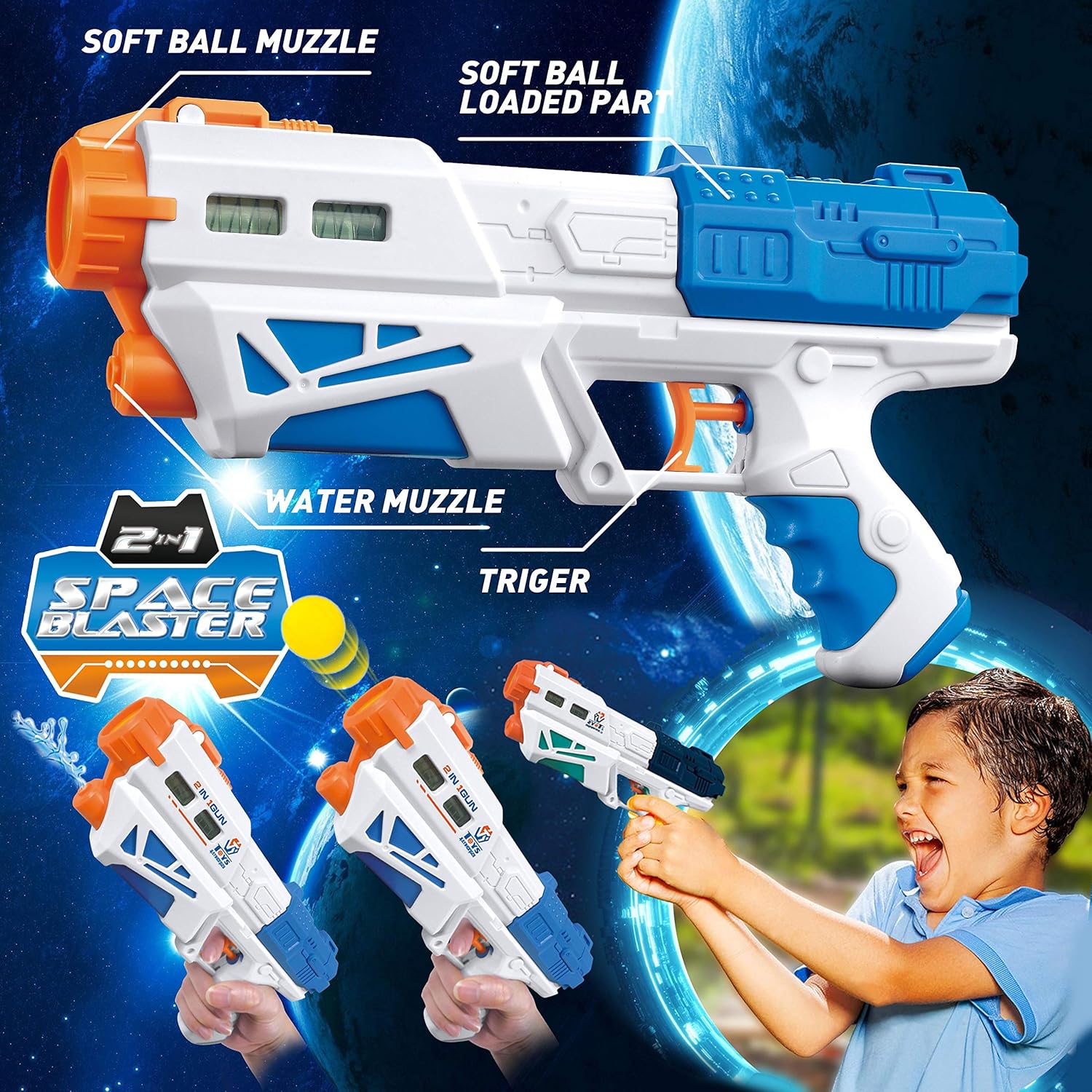 Pro Star Toys Kid's 2-in-1 Foam Ball Shooter and Water Blaster Gun for Outdoor Shooting Games, Boys and Girls Ages 3+ : Toys & Games
