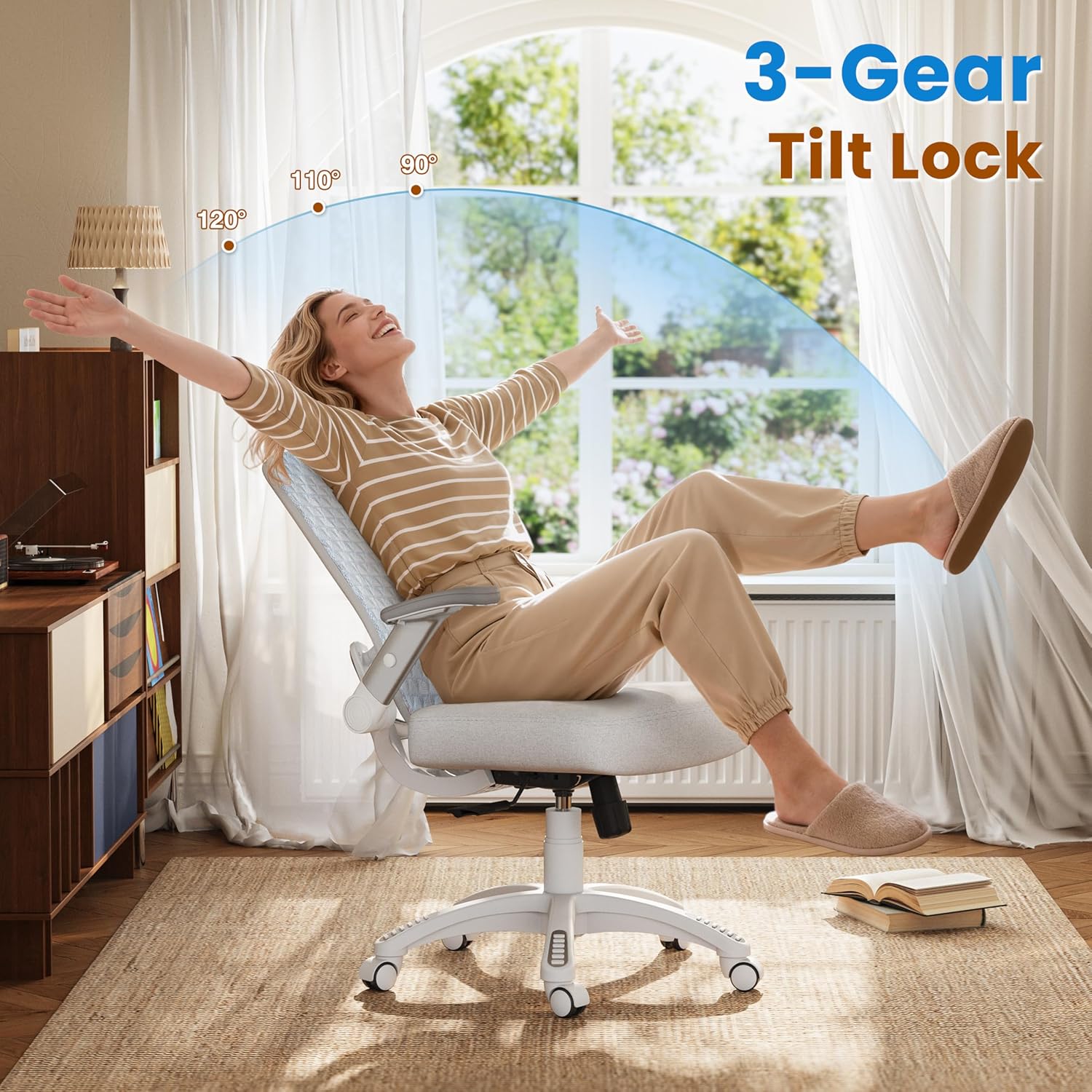 GABRYLLY Ergonomic Office Chair, High Back Home Desk Chair with Flip-Up Arms, 3D Headrest, Thick Sponge Seat &90-120° Recline, Big and Tall Mesh Executive Chairs for Man Woman, Glacier Flow - 4